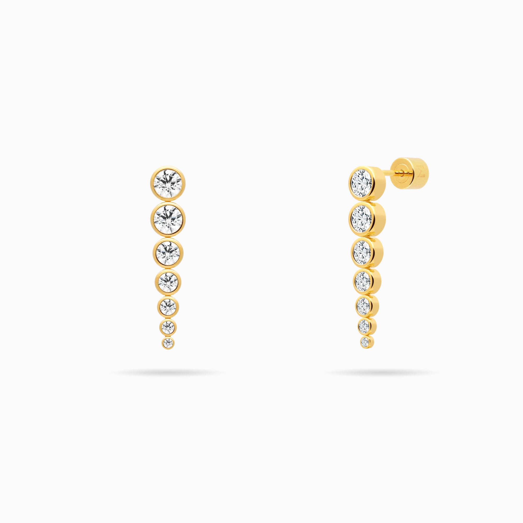 Graduated Bezel Set Chain Earrings