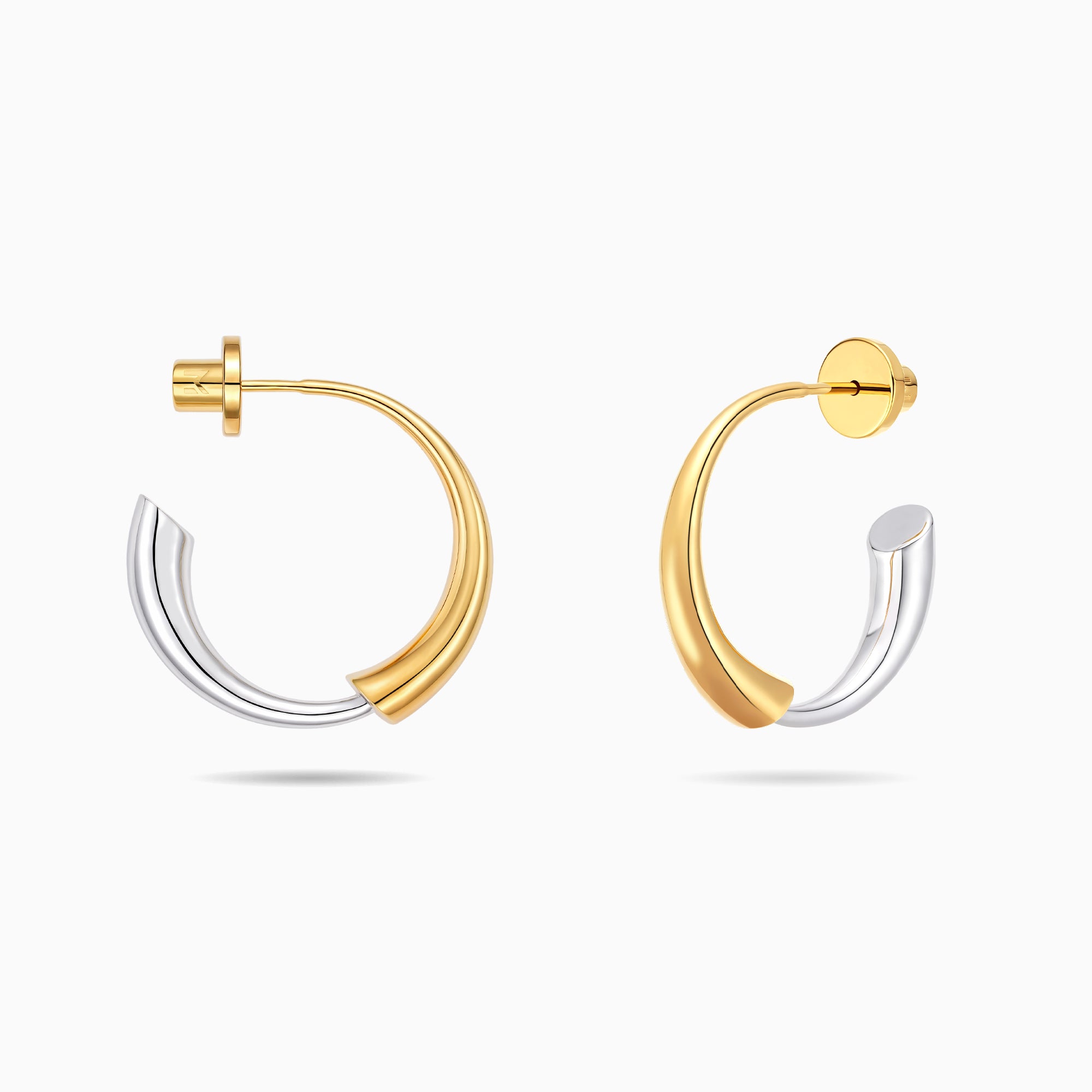 Gold and Silver Bi-Color Double Arc Hoop Earrings