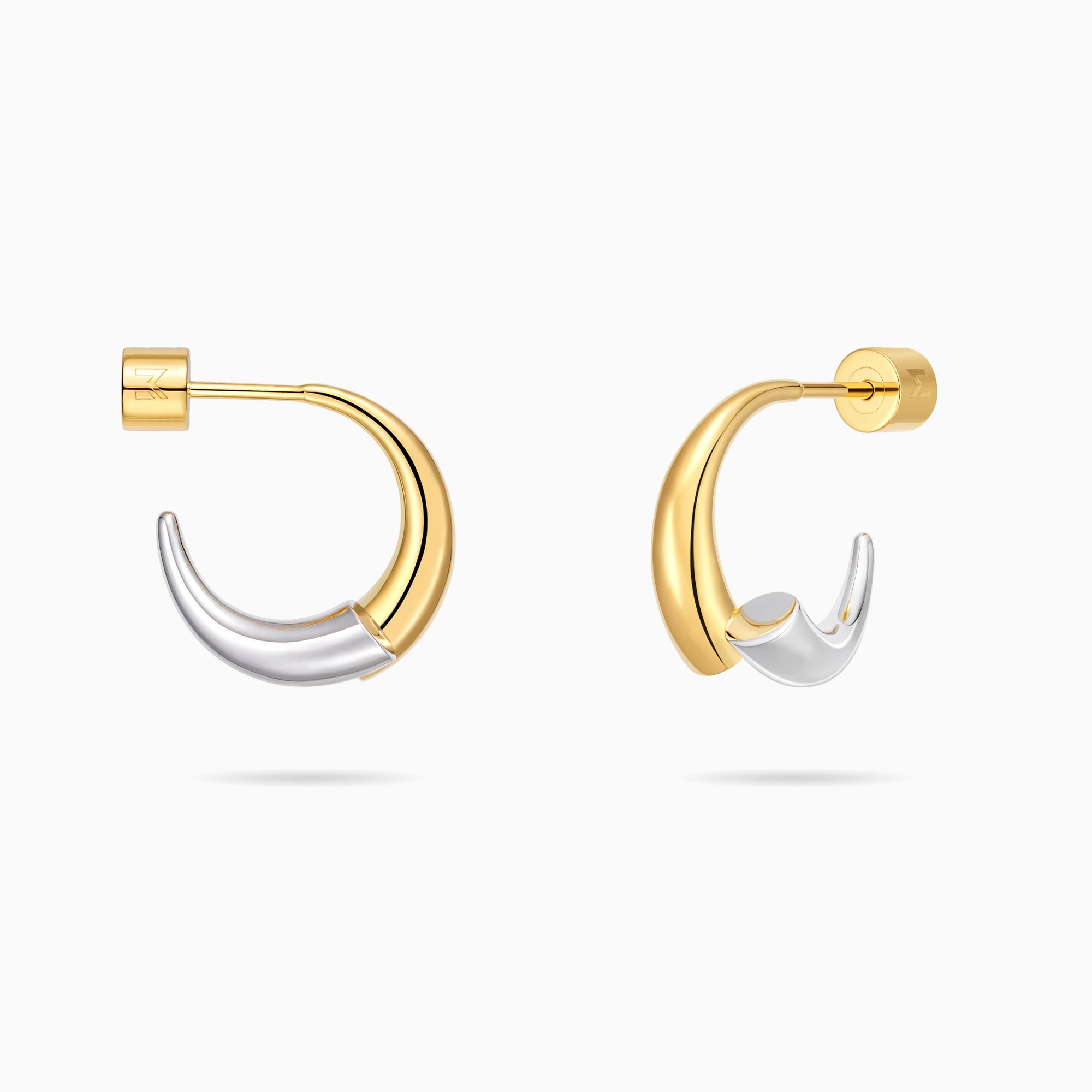 Gold and Silver Split Arc Open Hoop Earrings