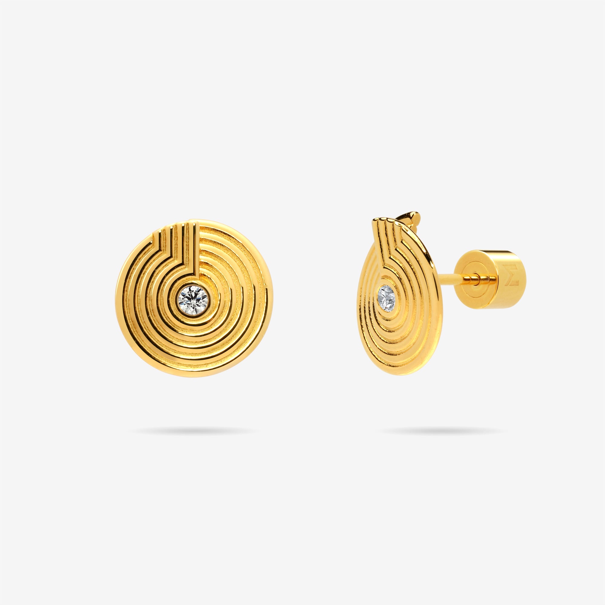 Open Twist Engraved Disc Stud Earrings