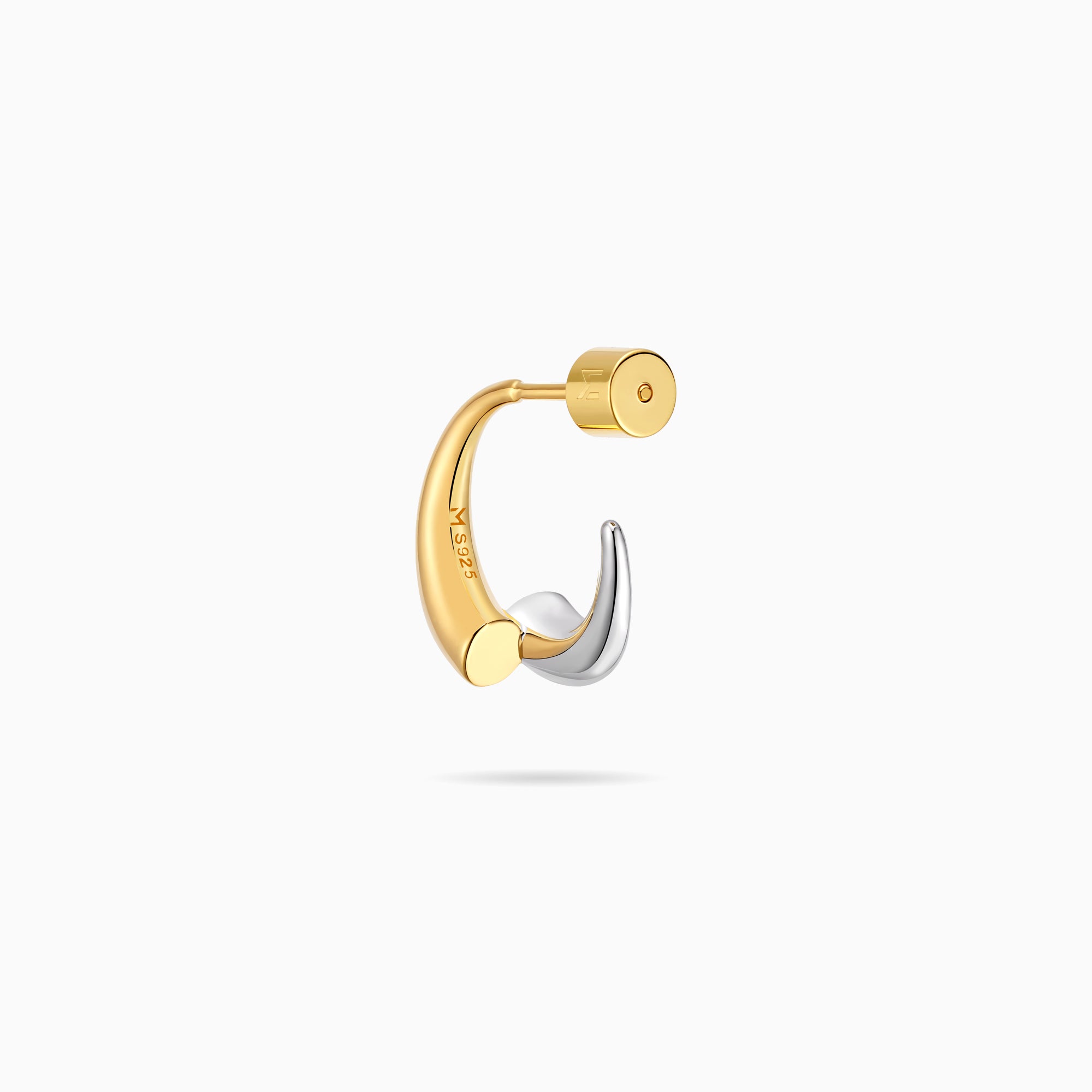 Gold and Silver Split Arc Open Hoop Earrings