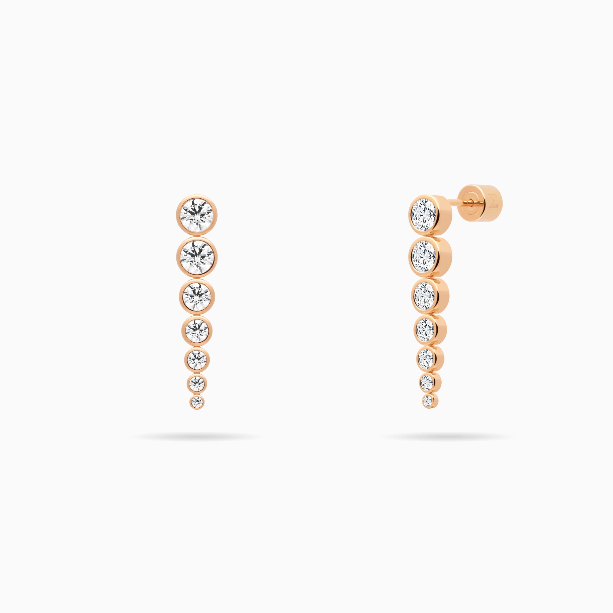 Graduated Bezel Set Chain Earrings