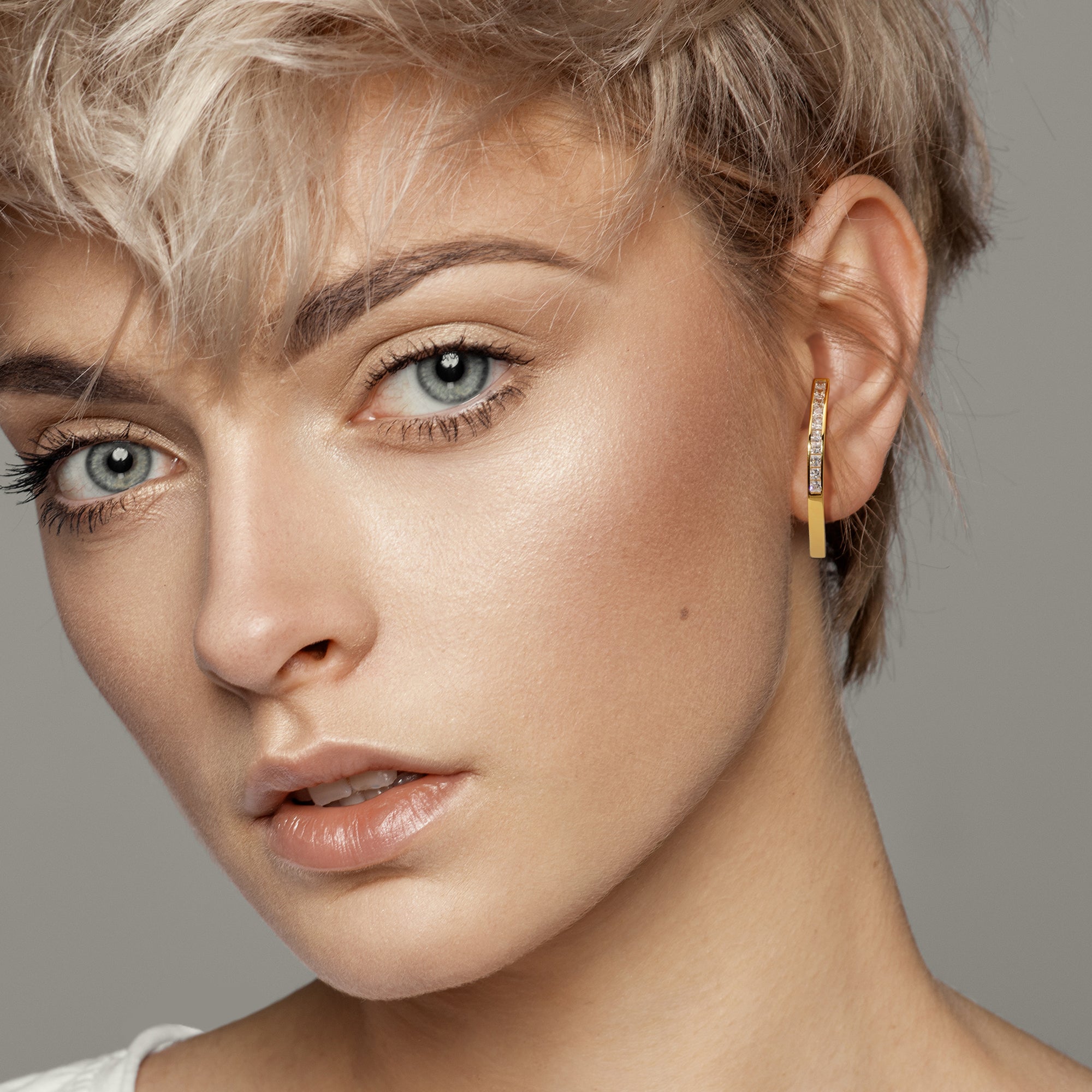 Arc Pave CZ Mismatched Earrings Gold and Clear