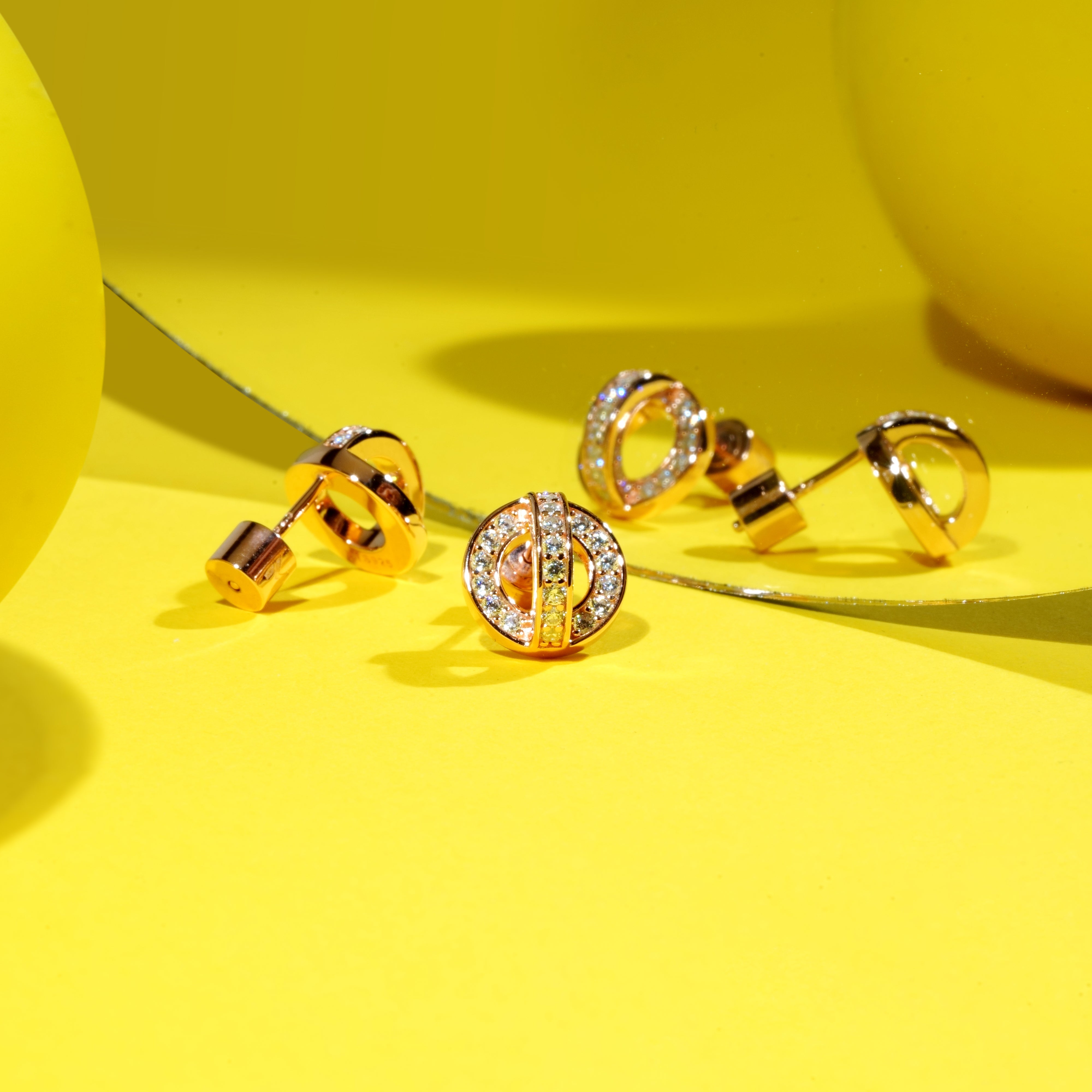 Circle and Arc Stud Earrings