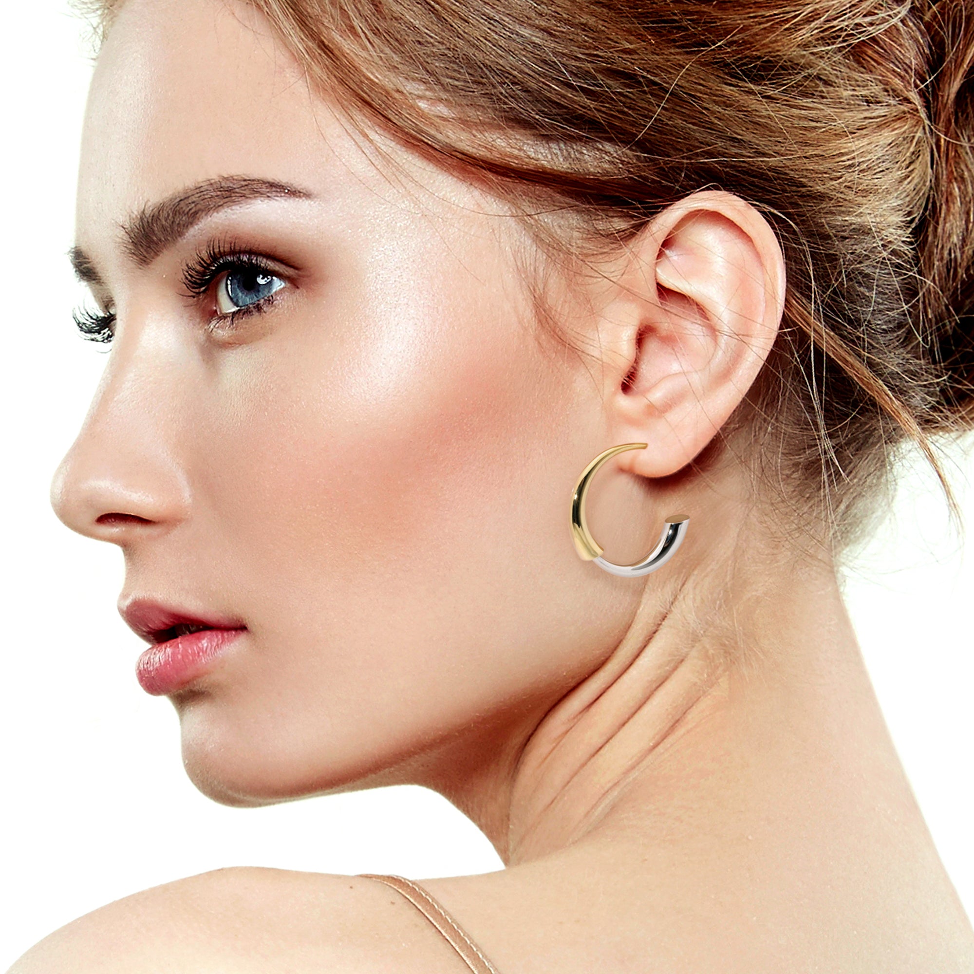 Gold and Silver Bi-Color Double Arc Hoop Earrings