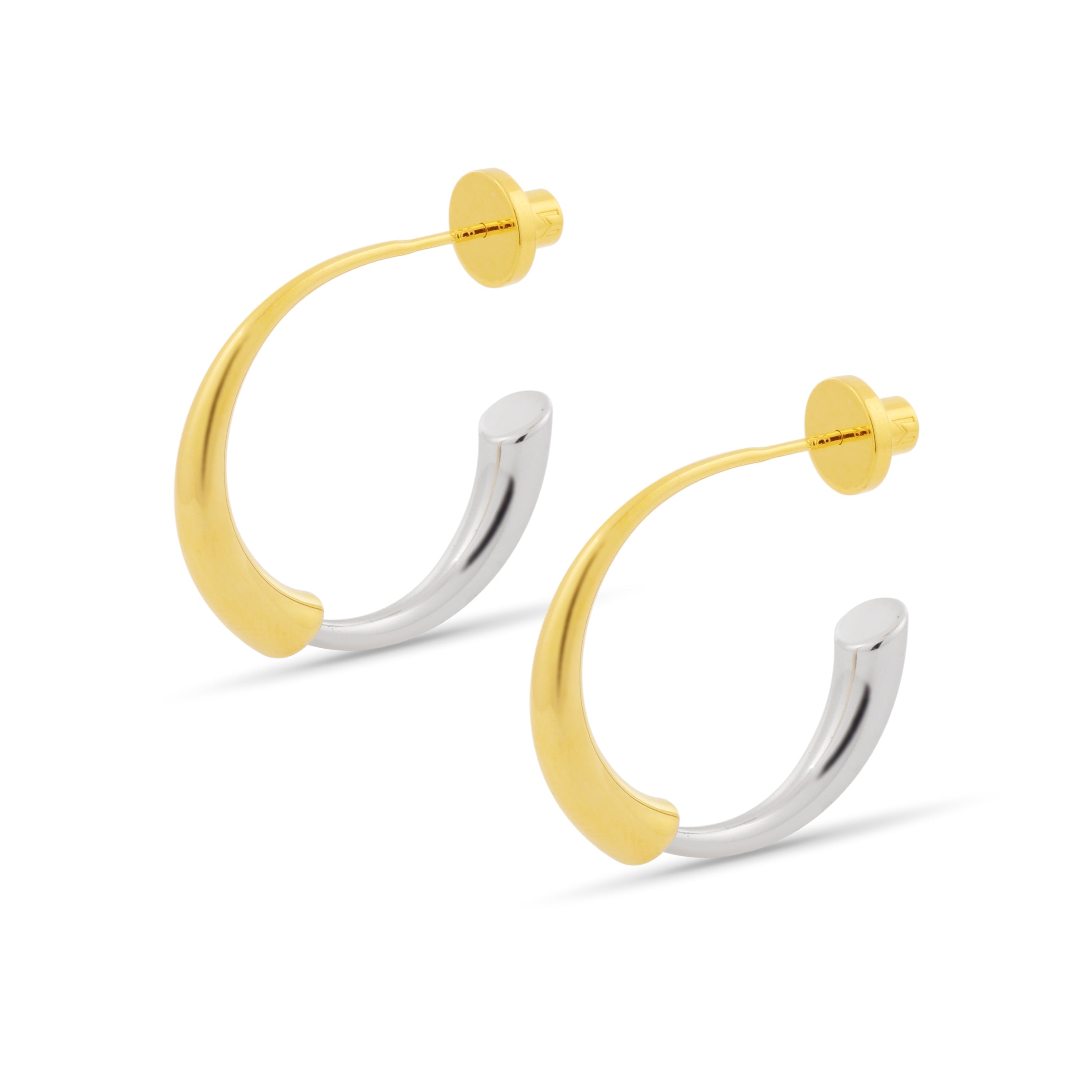 Gold and Silver Bi-Color Double Arc Hoop Earrings