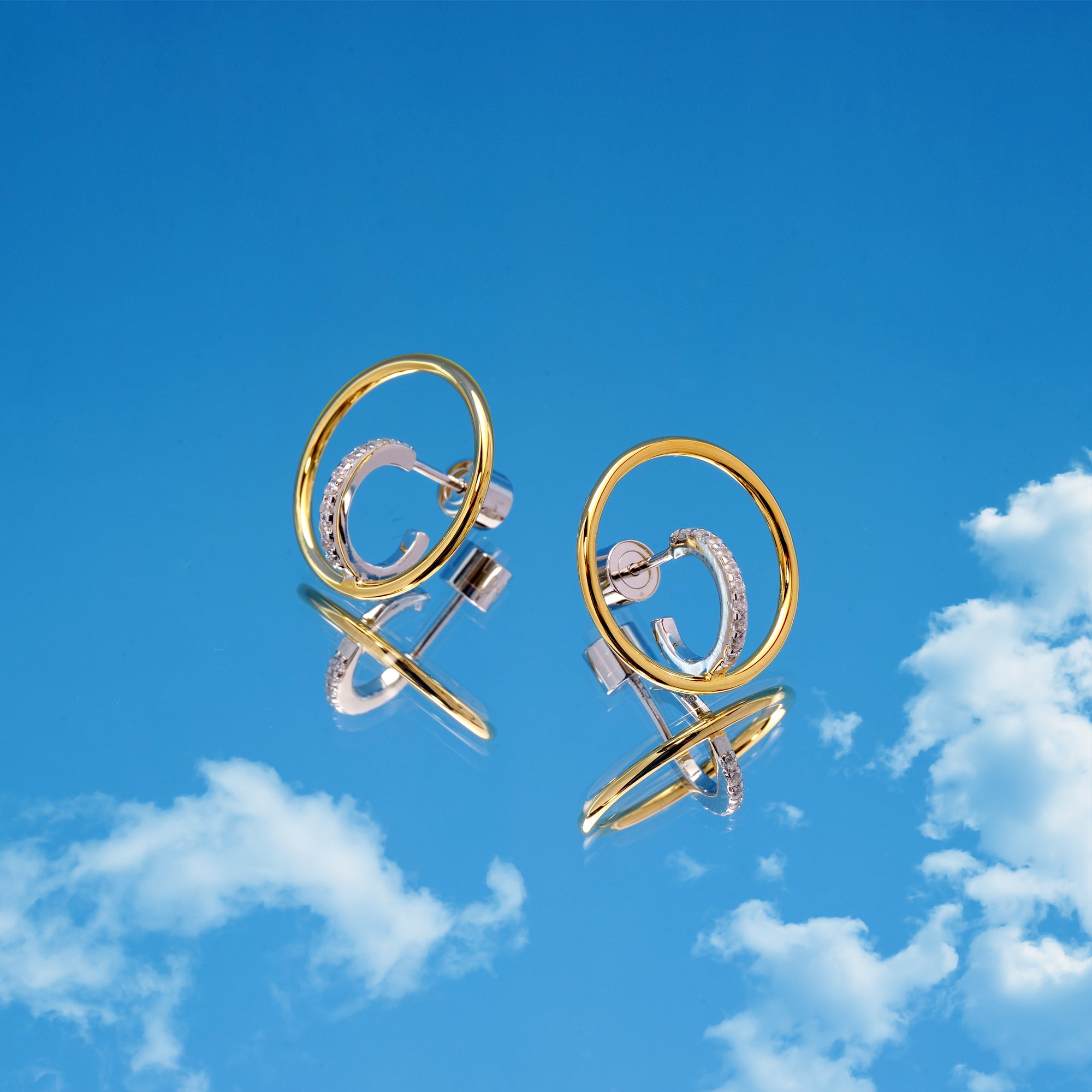 Gold and Silver Hoop and Huggie Pave Earrings