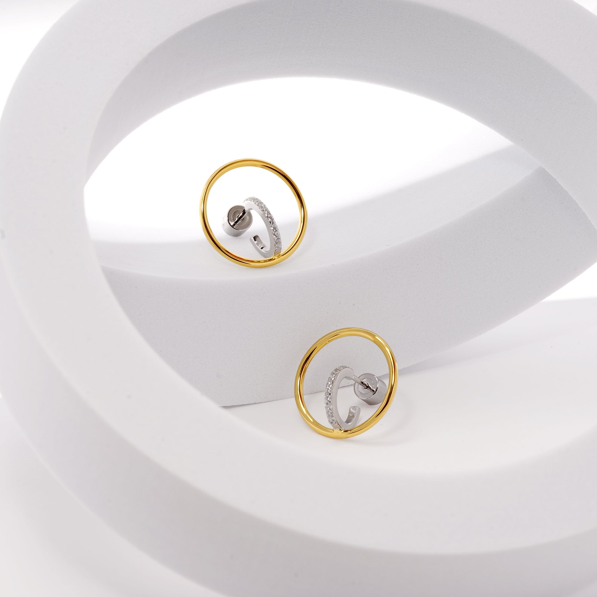 Gold and Silver Hoop and Huggie Pave Earrings