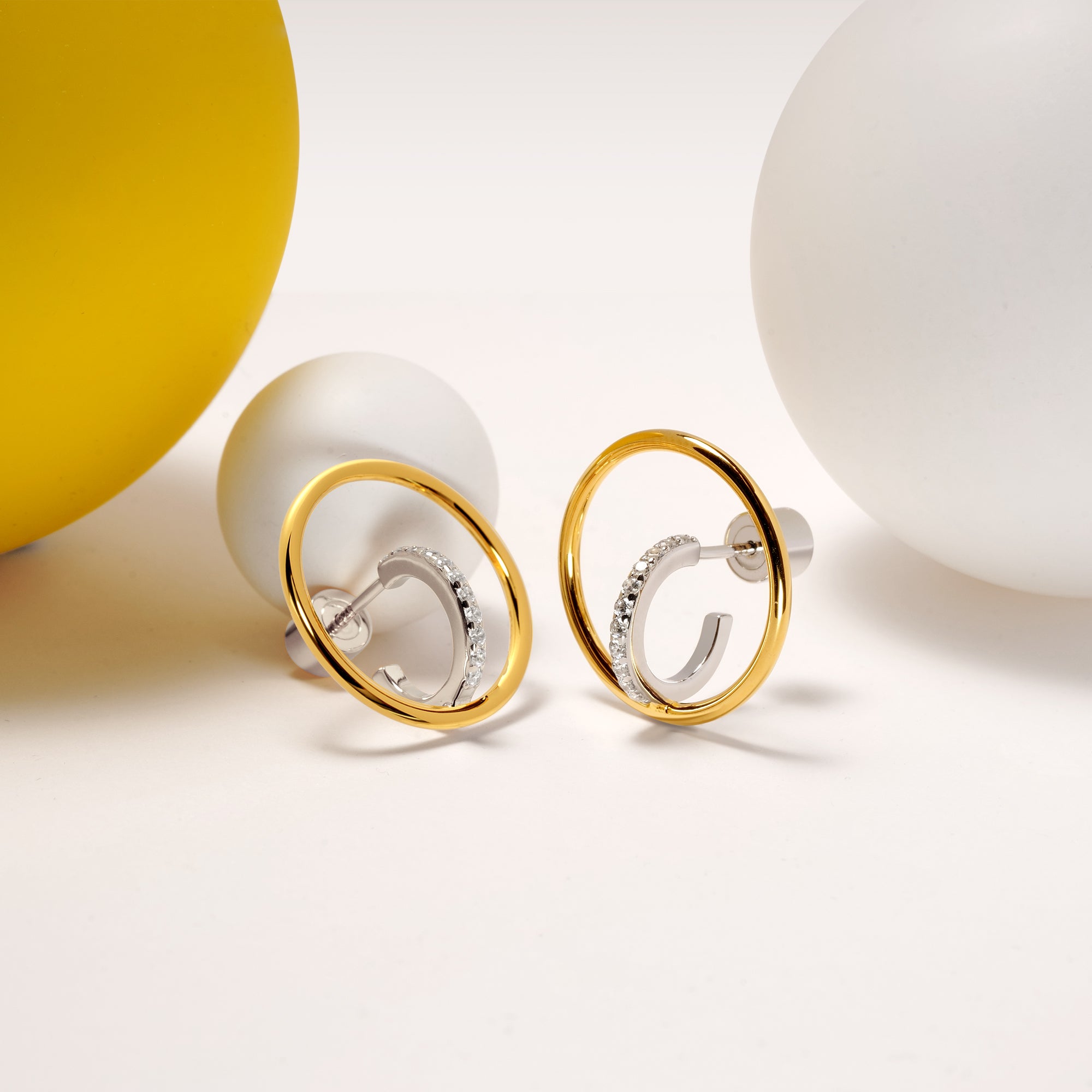 Gold and Silver Hoop and Huggie Pave Earrings