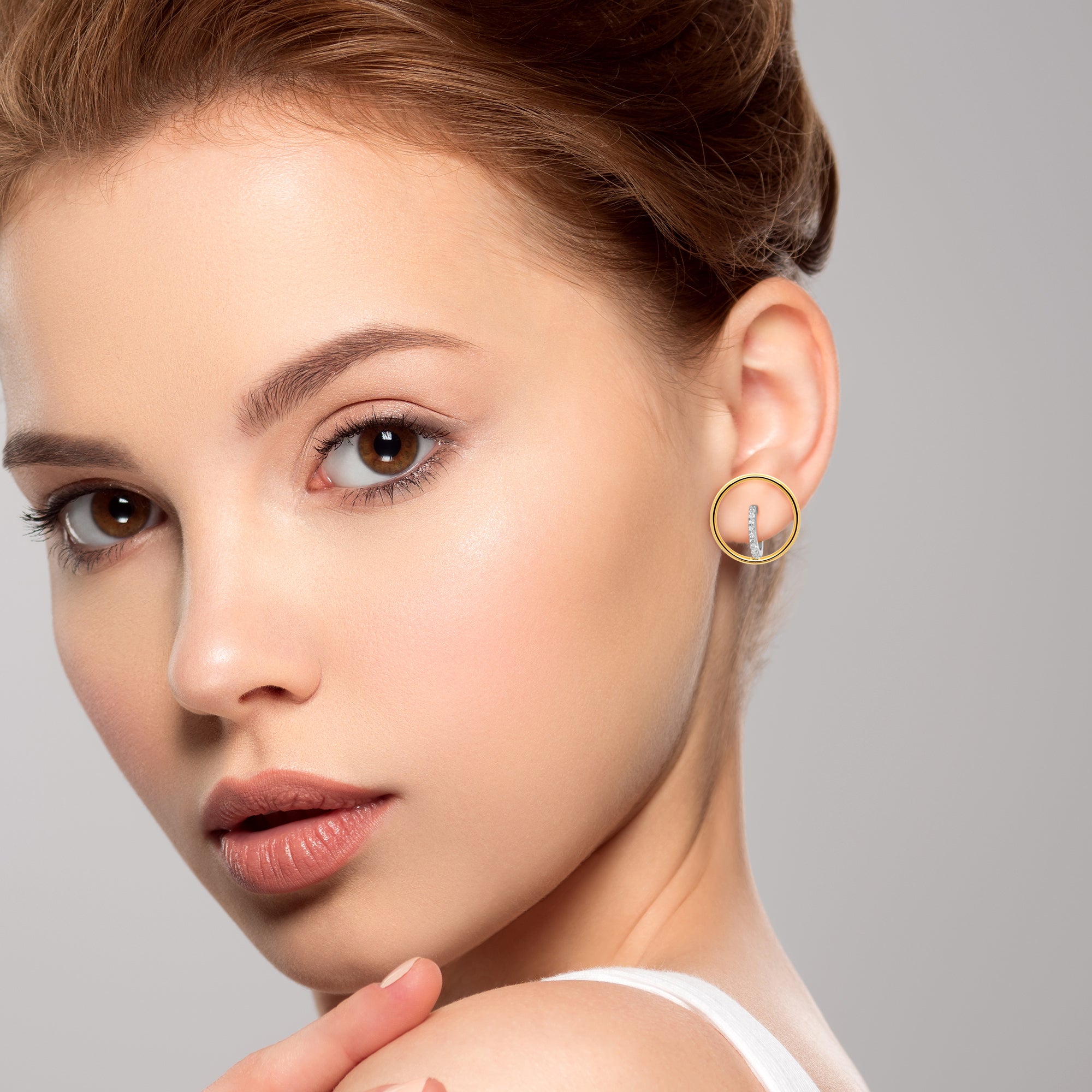 Gold and Silver Hoop and Huggie Pave Earrings