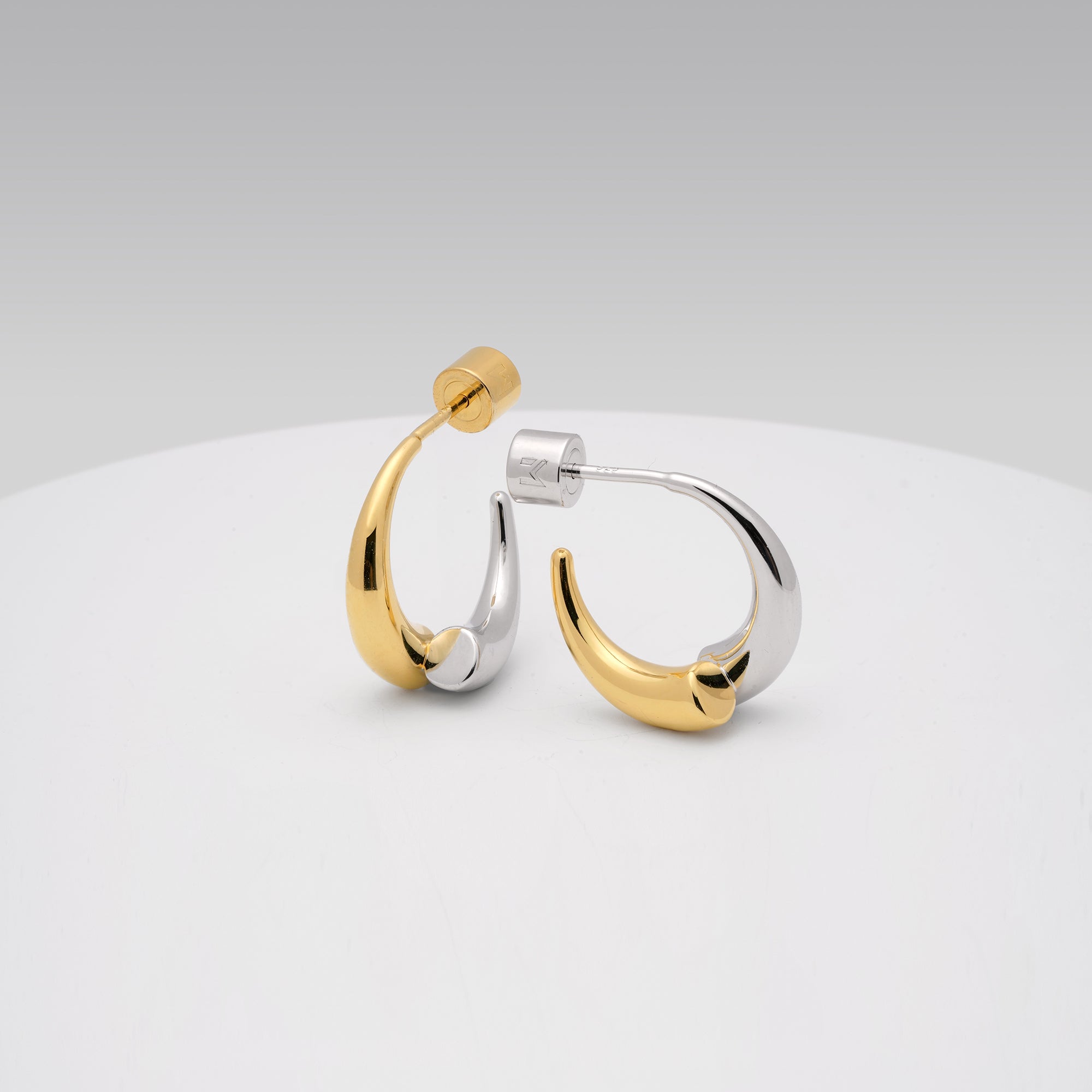 Gold and Silver Split Arc Open Hoop Earrings