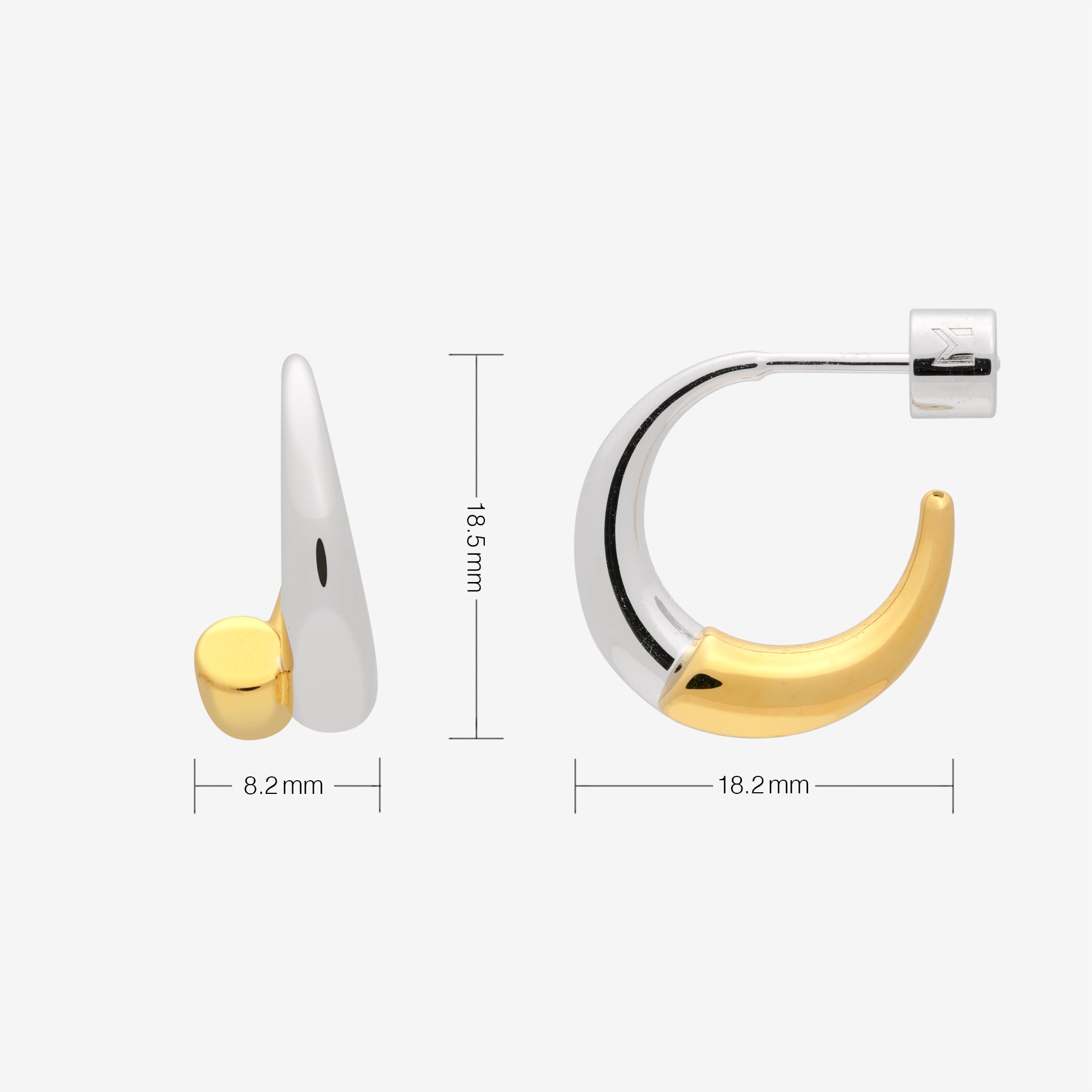 Gold and Silver Split Arc Open Hoop Earrings