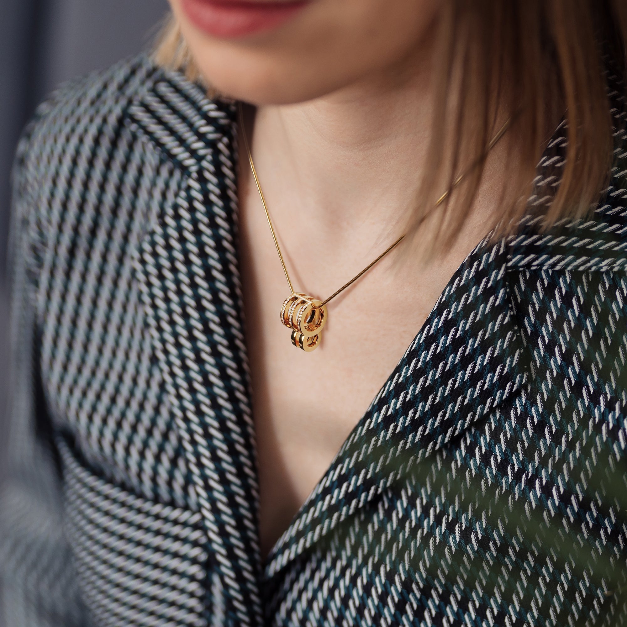 Kinetic Multi Hoop Necklace in Gold on Model