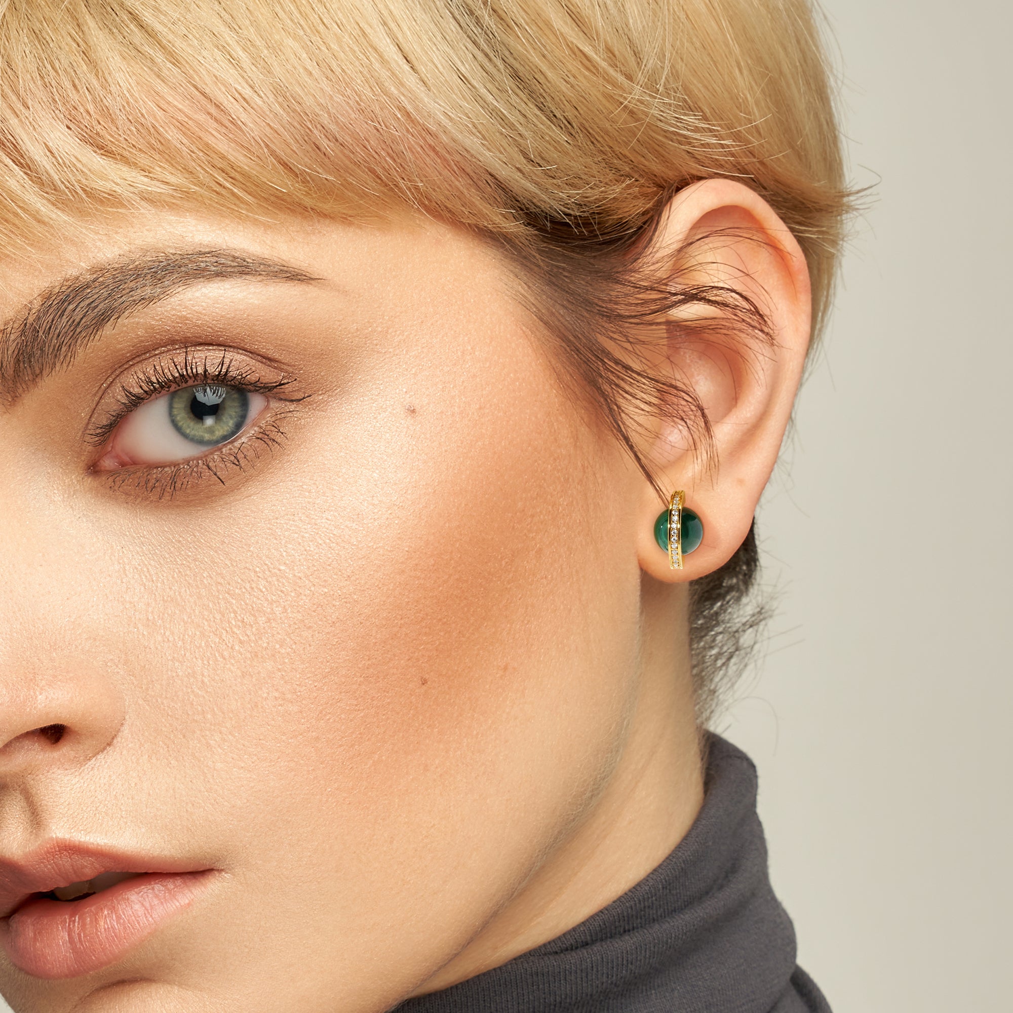 Malachite and Arc Stud Earrings