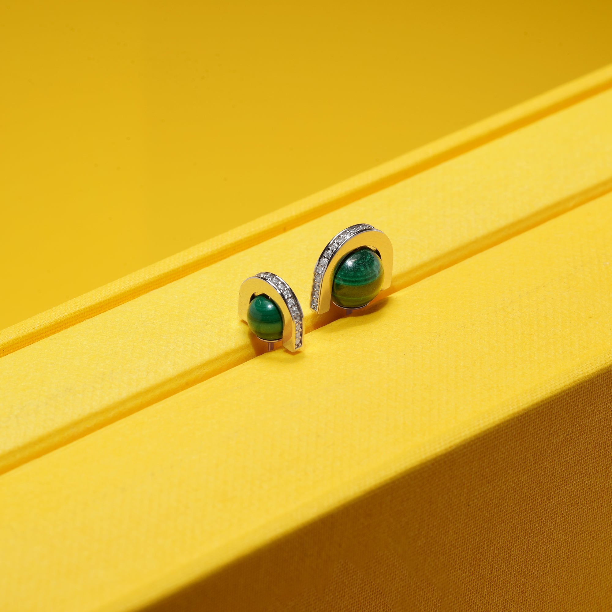 Malachite and Arc Stud Earrings