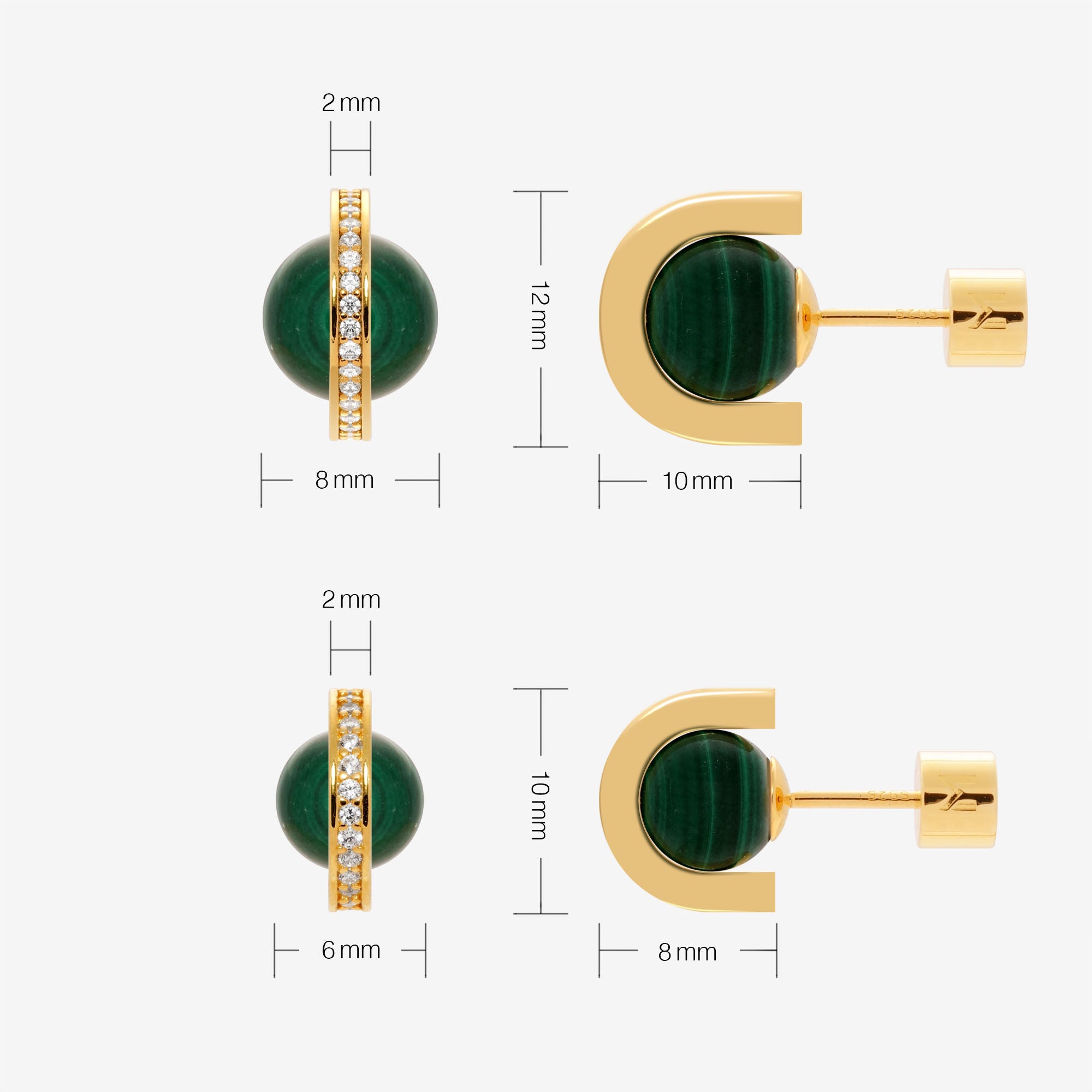 Malachite and Arc Stud Earrings