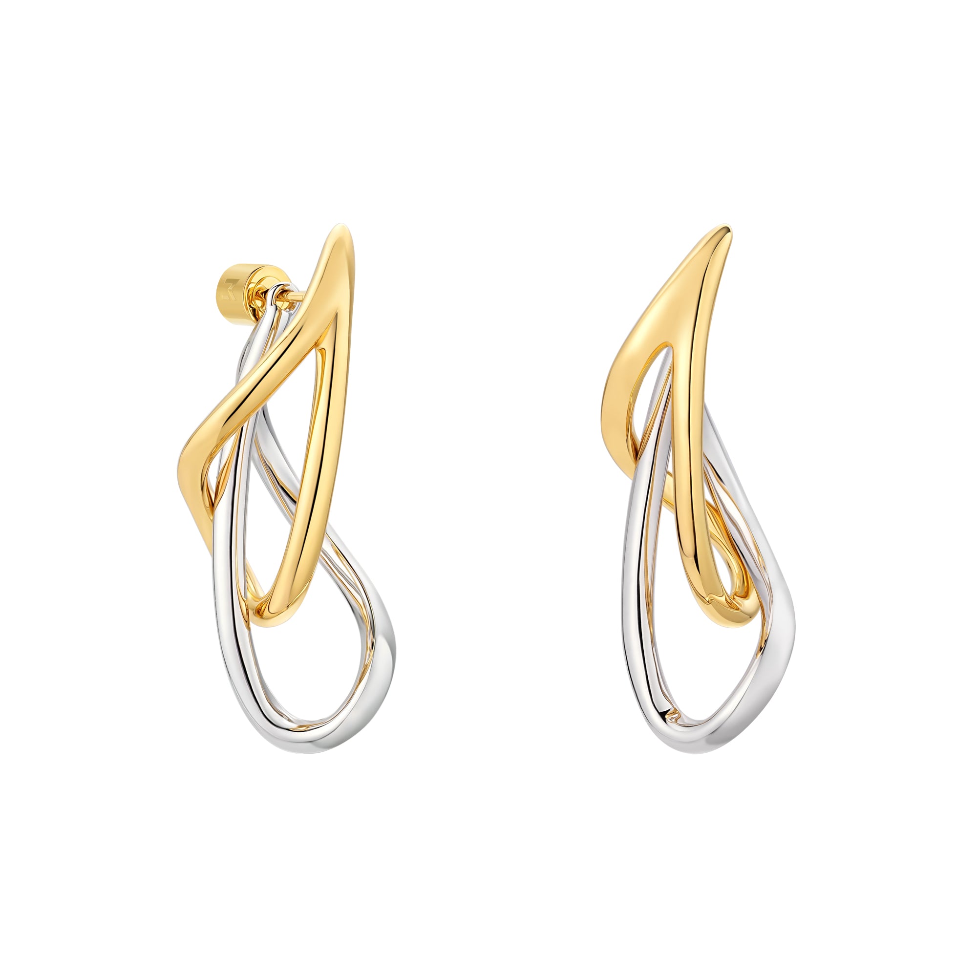 Gold and Silver Mismatched Curved Long Waterdrop Earrings