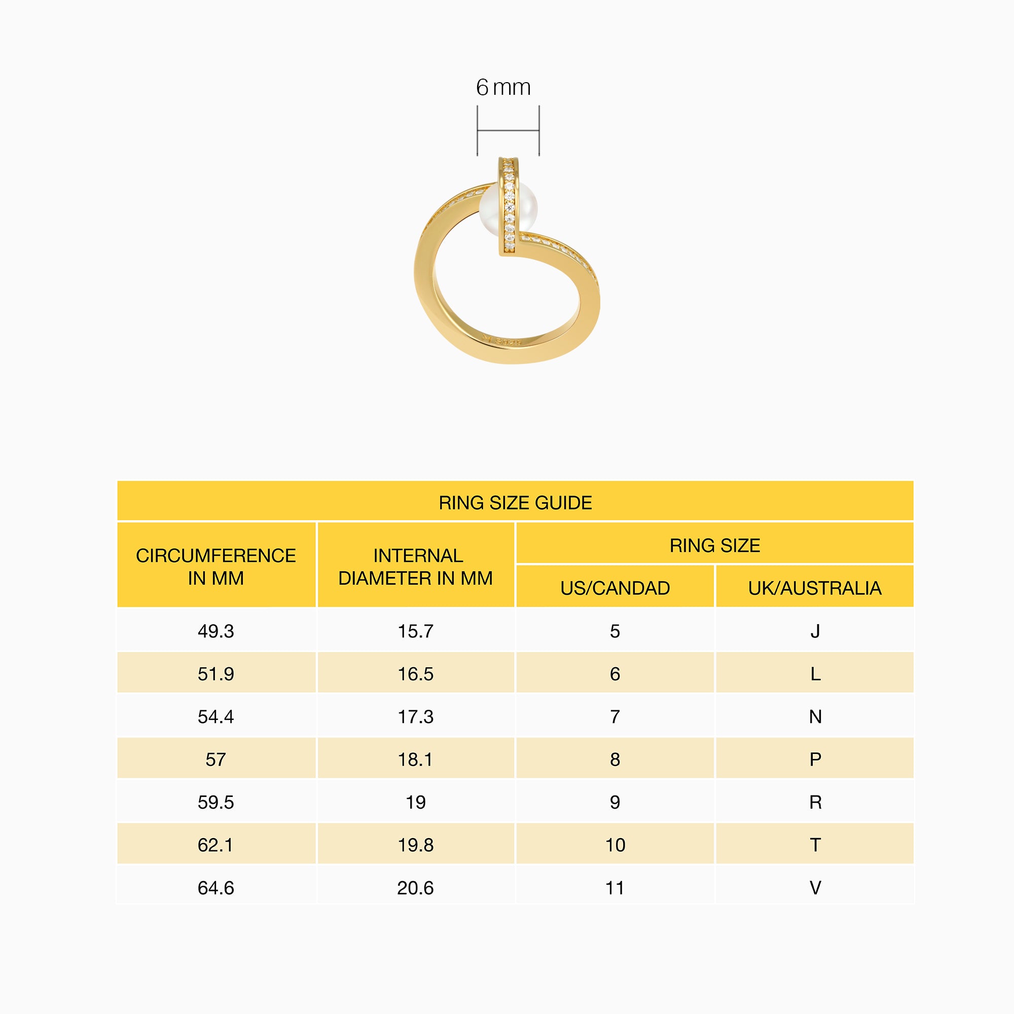 Pearl and Arc Ring Size Guide
