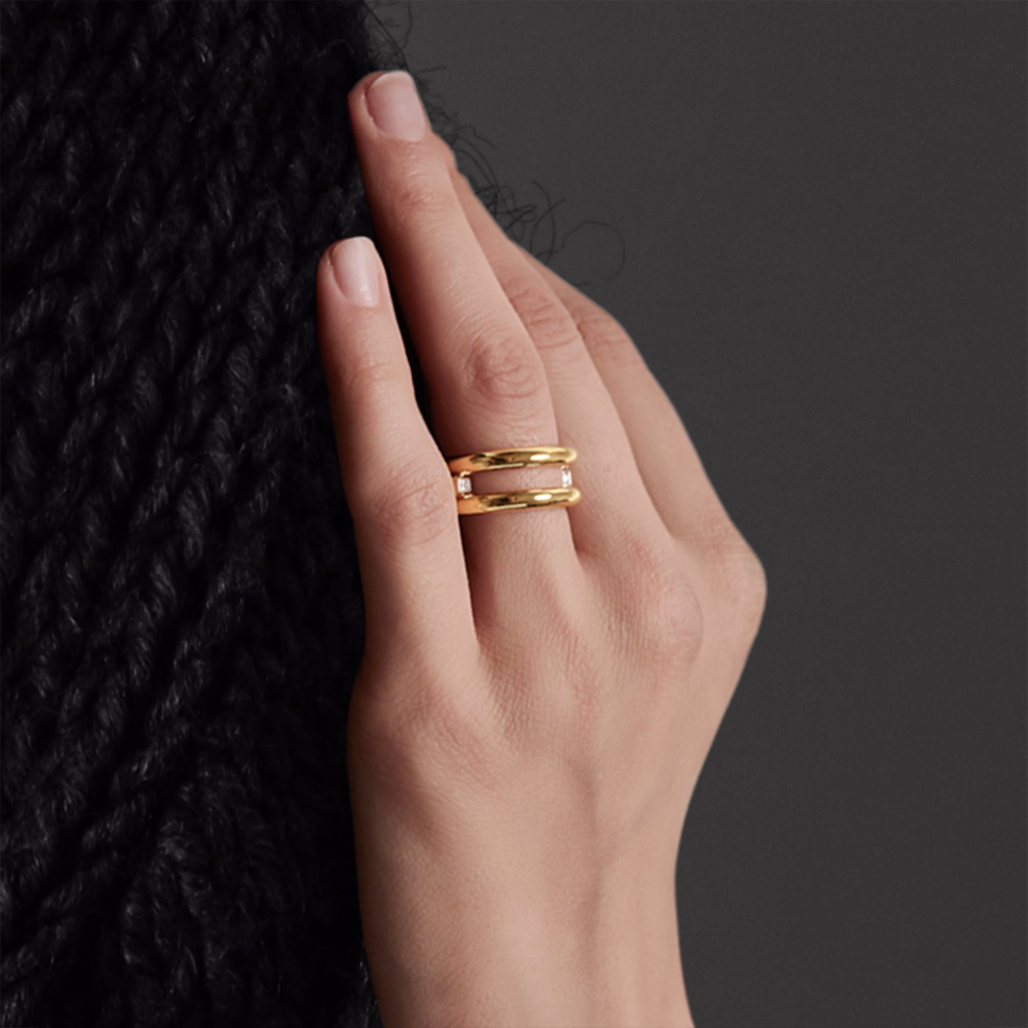 Round and Square Triple Band Ring