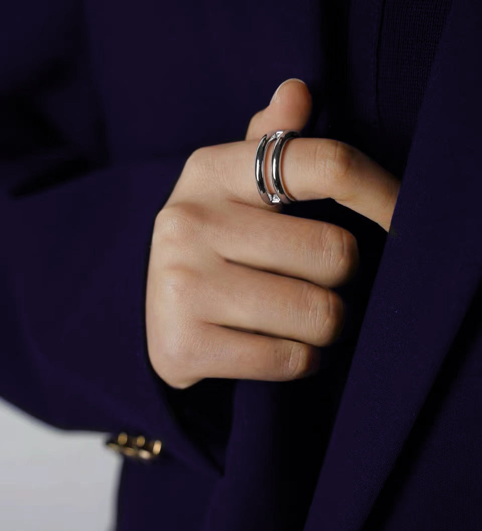 Round and Square Triple Band Ring