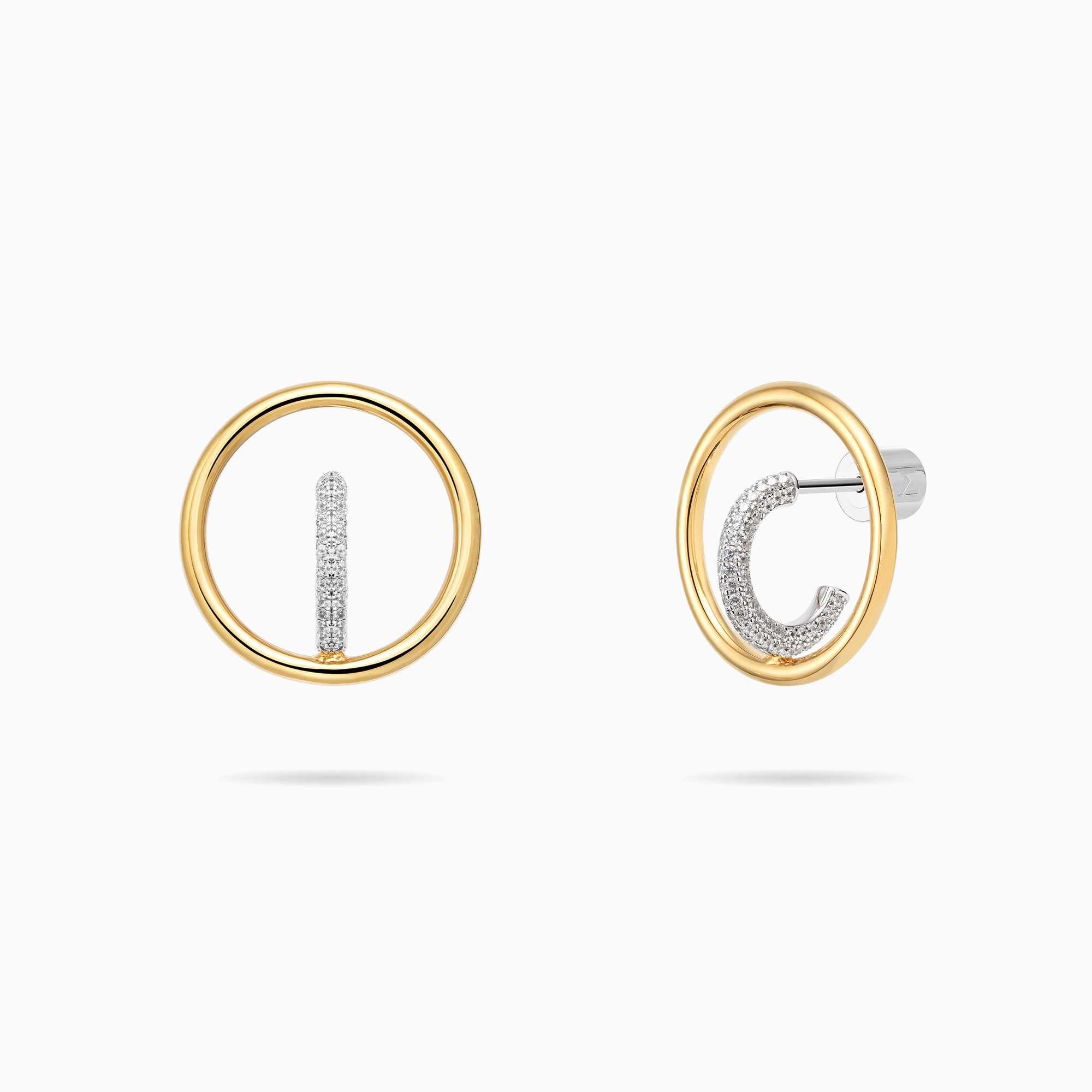 Gold and Silver Hoop and Huggie Pave Earrings