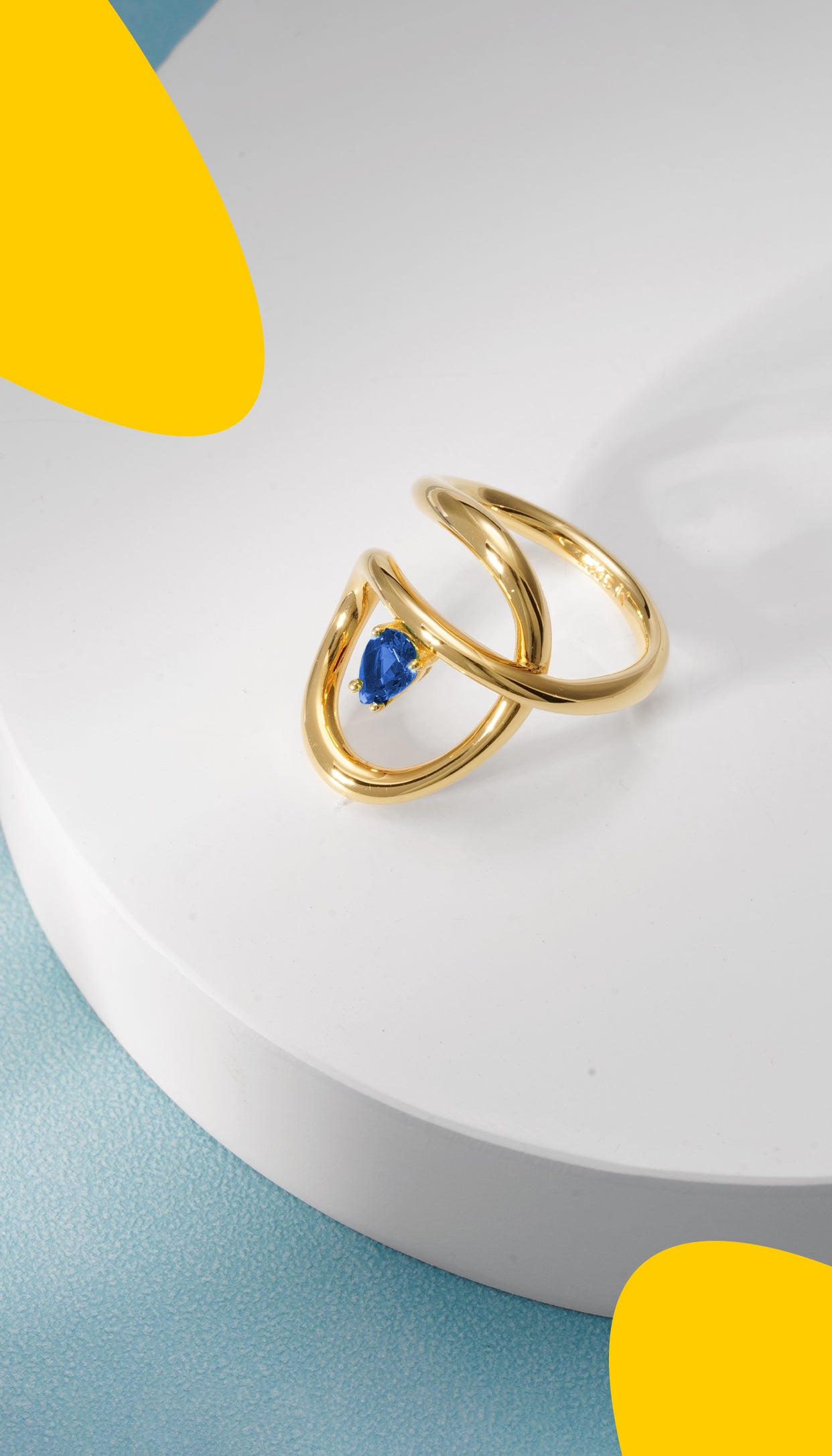 Flowing Waterdrop Ring Gold and Blue