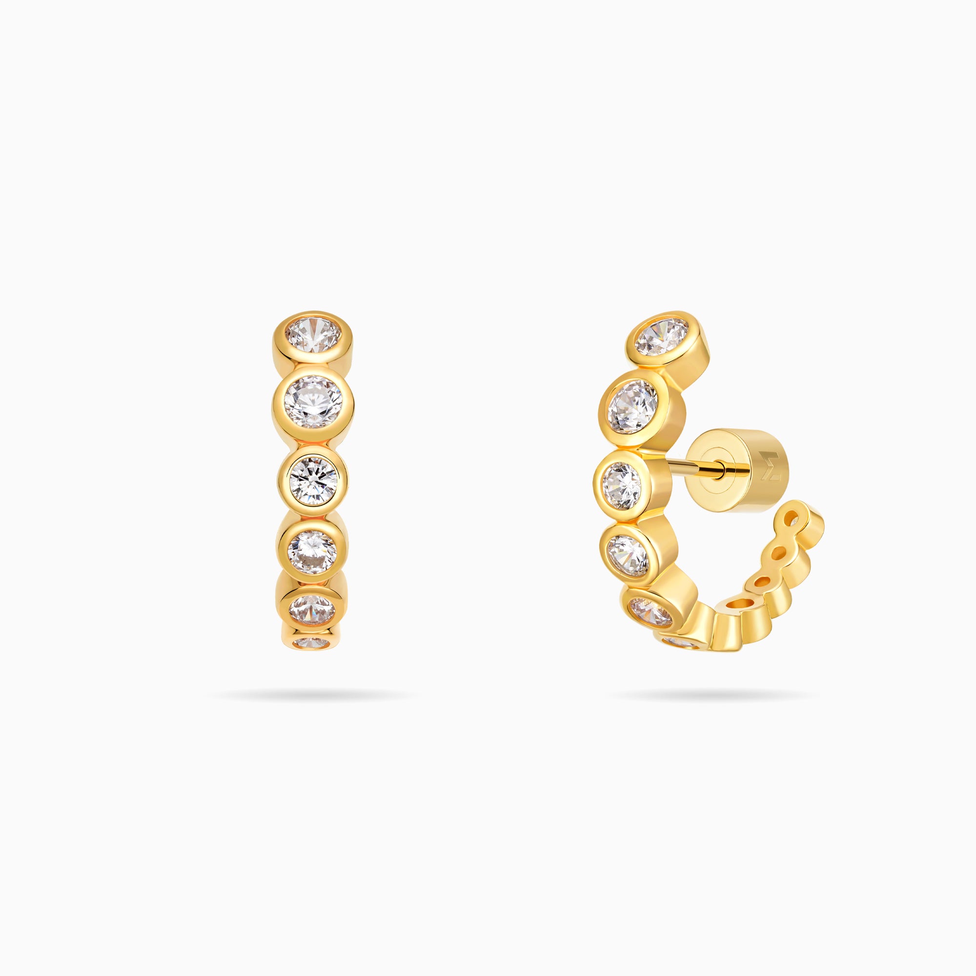 Graduated Bezel Set CZ Huggie Earrings