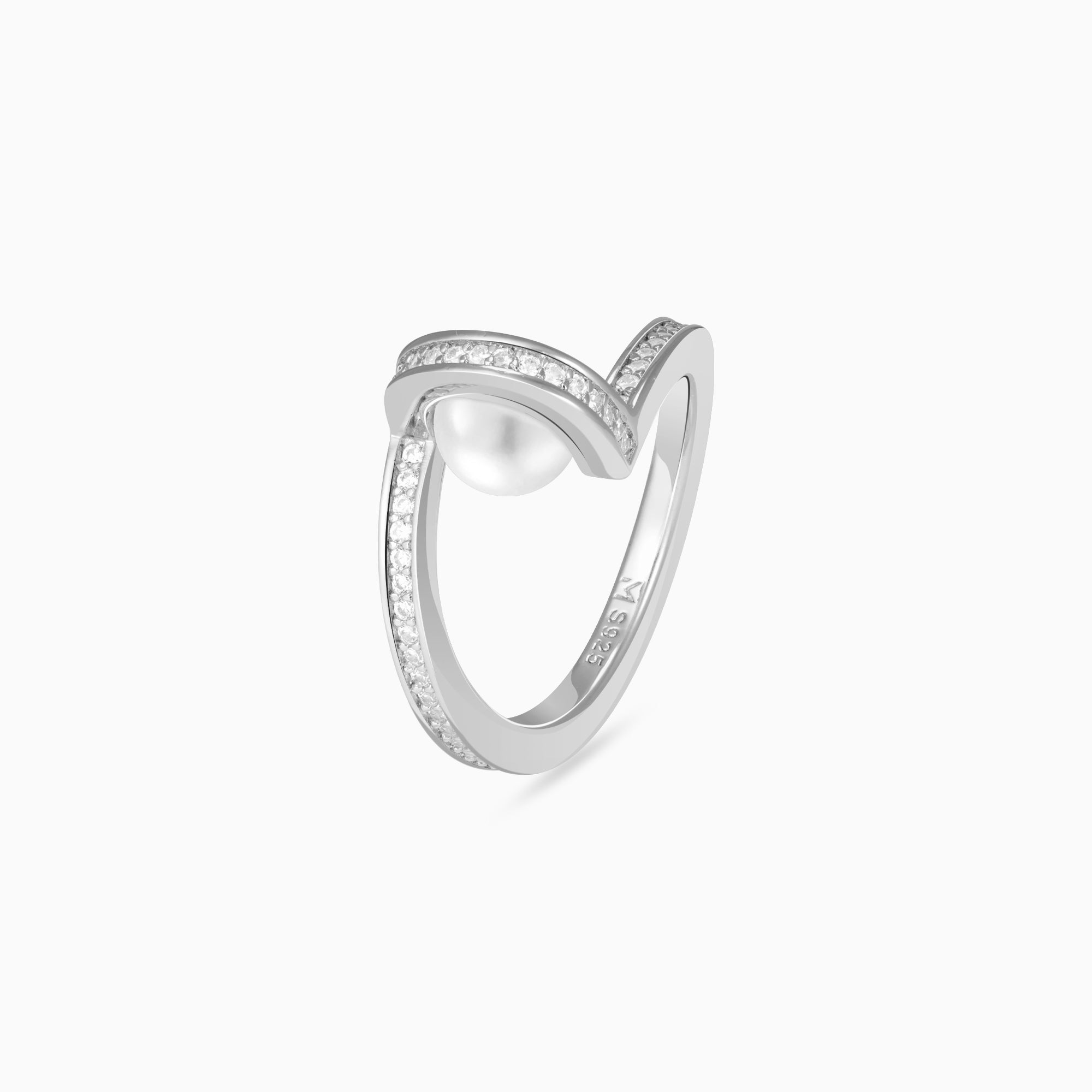 Pearl and Arc Ring in Silver