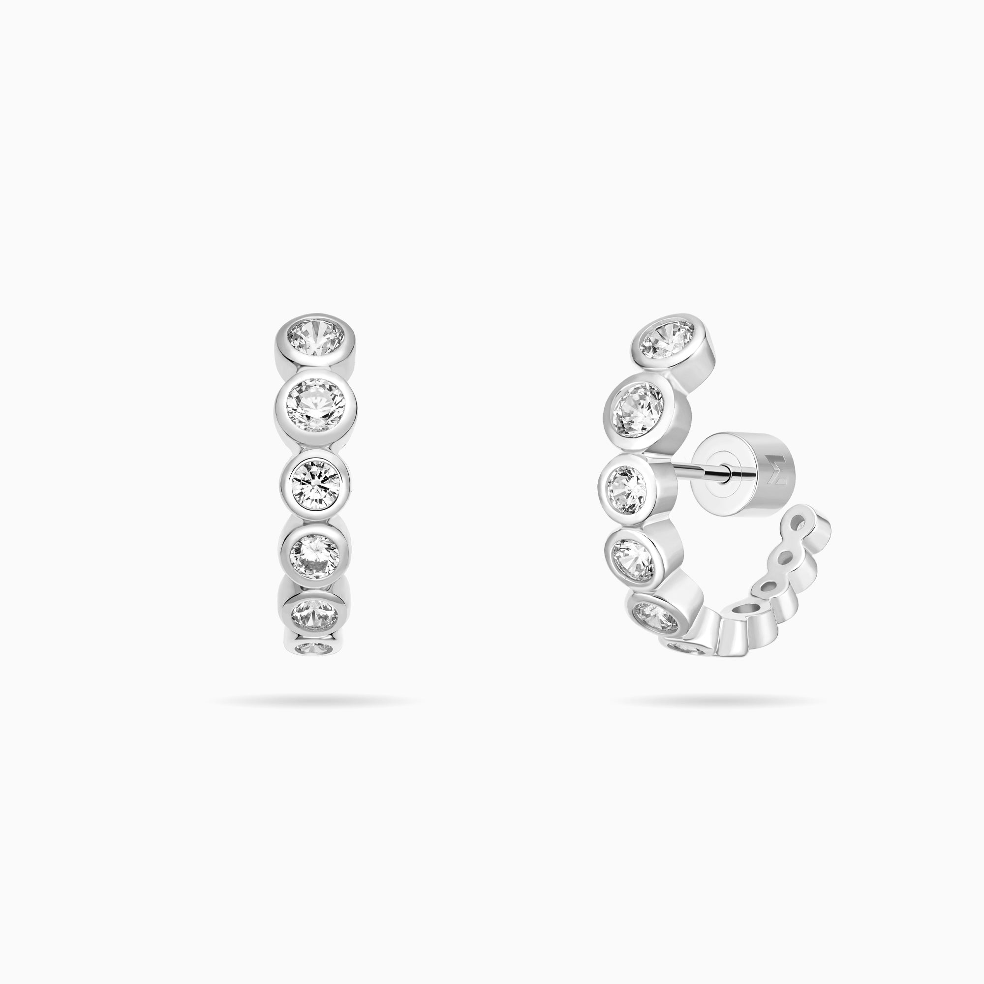 Graduated Bezel Set CZ Huggie Earrings
