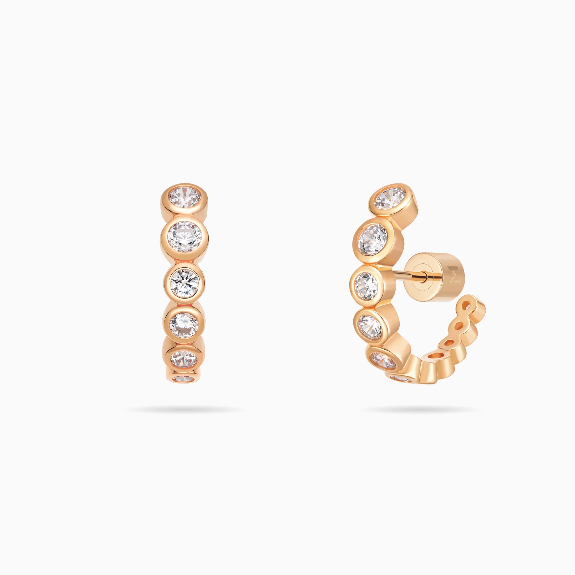 Graduated Bezel Set CZ Huggie Earrings