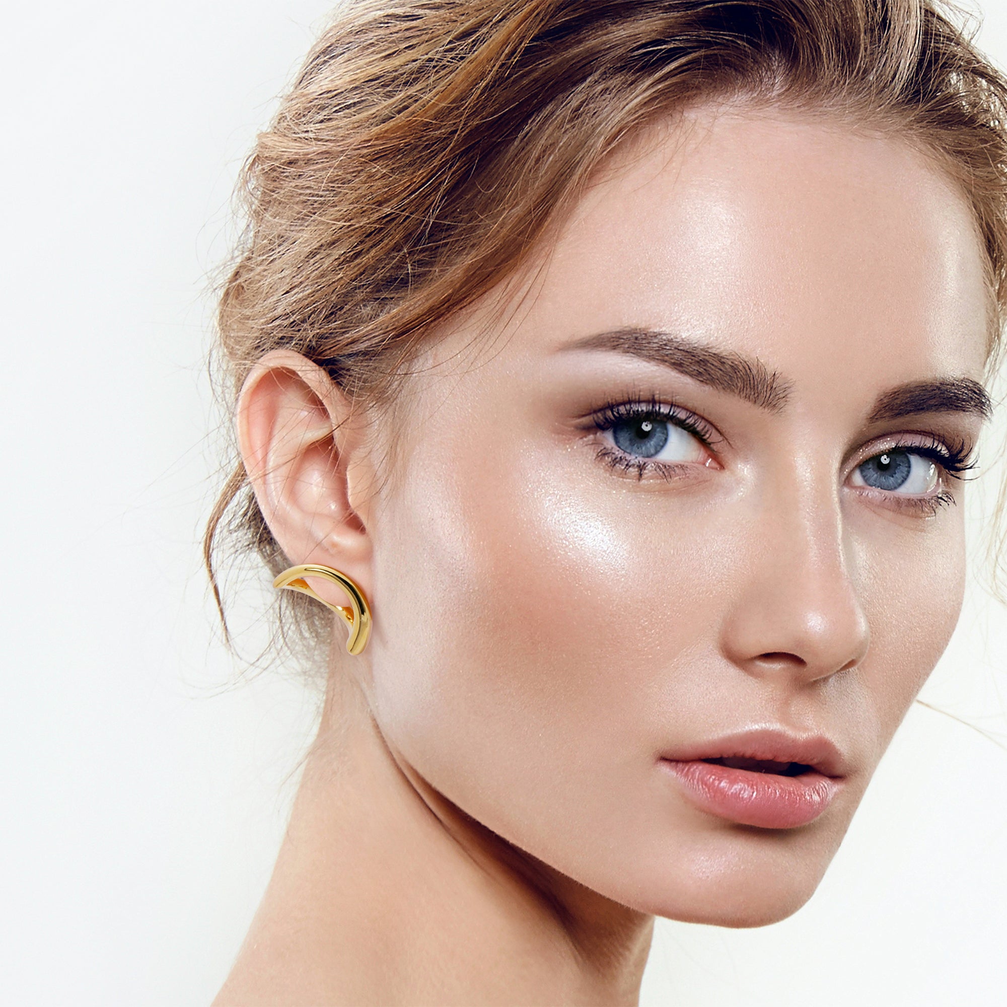 Abstract Crescent Moon Earrings Gold