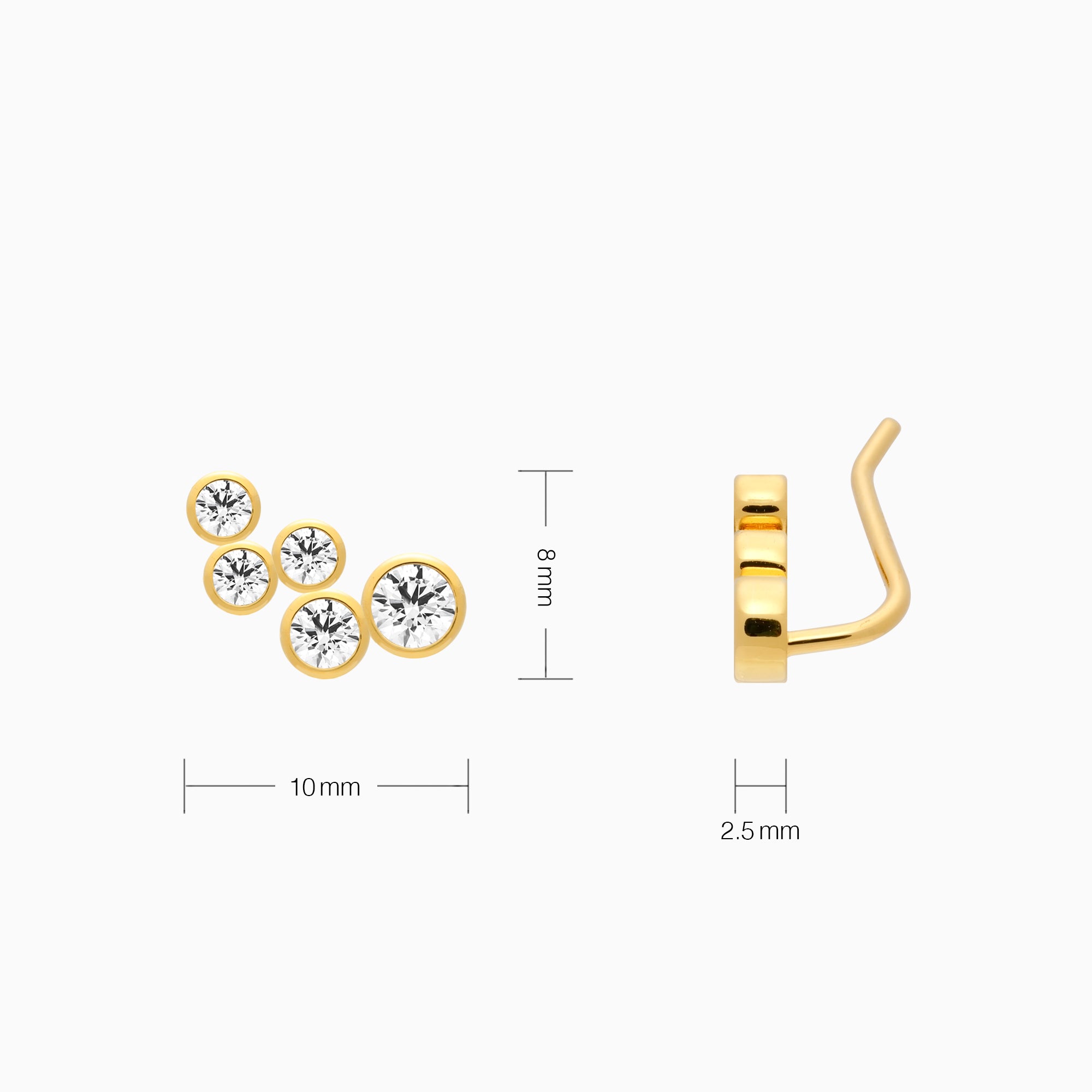 Clustered Bezel Set CZ Ear Climber Stud Earrings