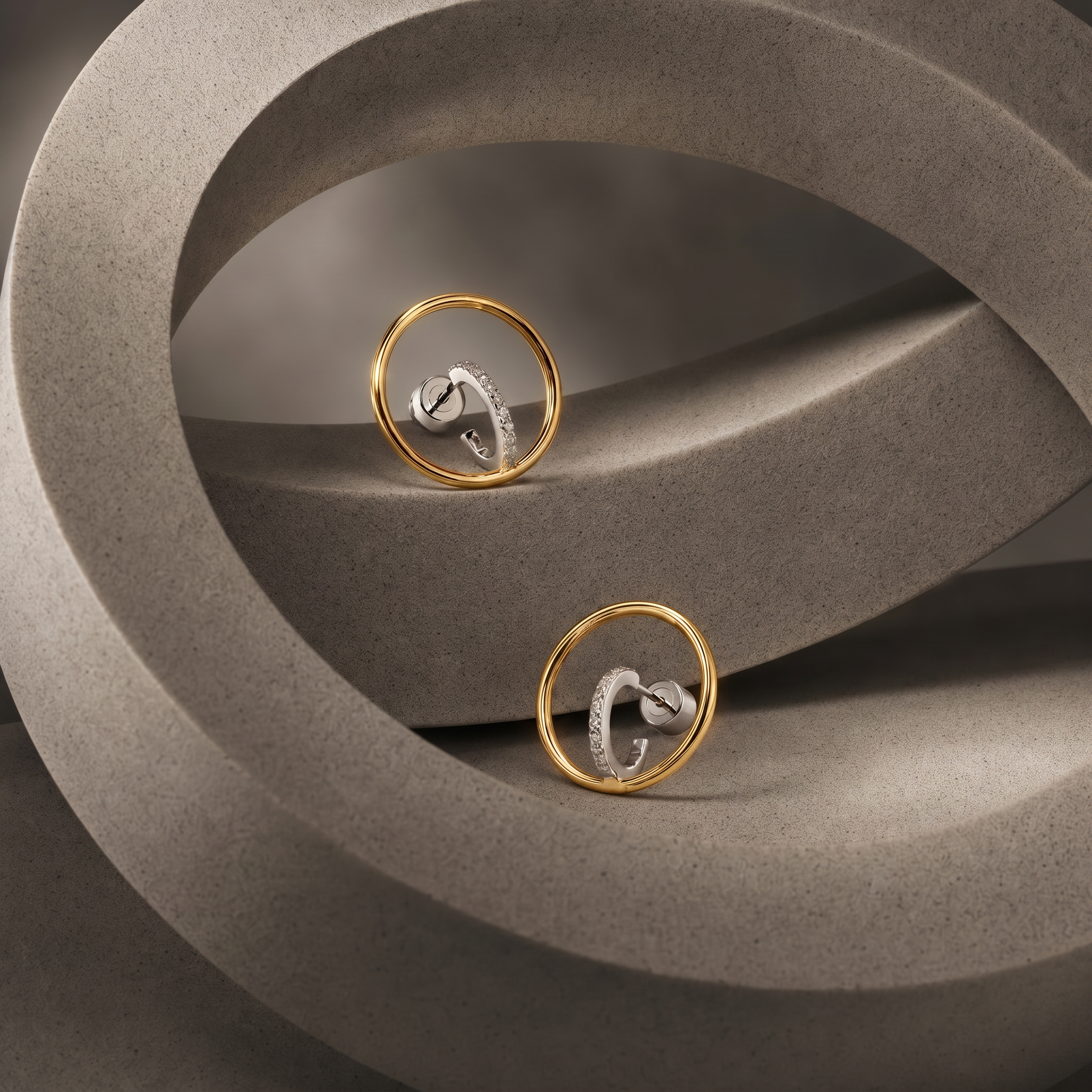 Gold and Silver Hoop and Huggie Pave Earrings