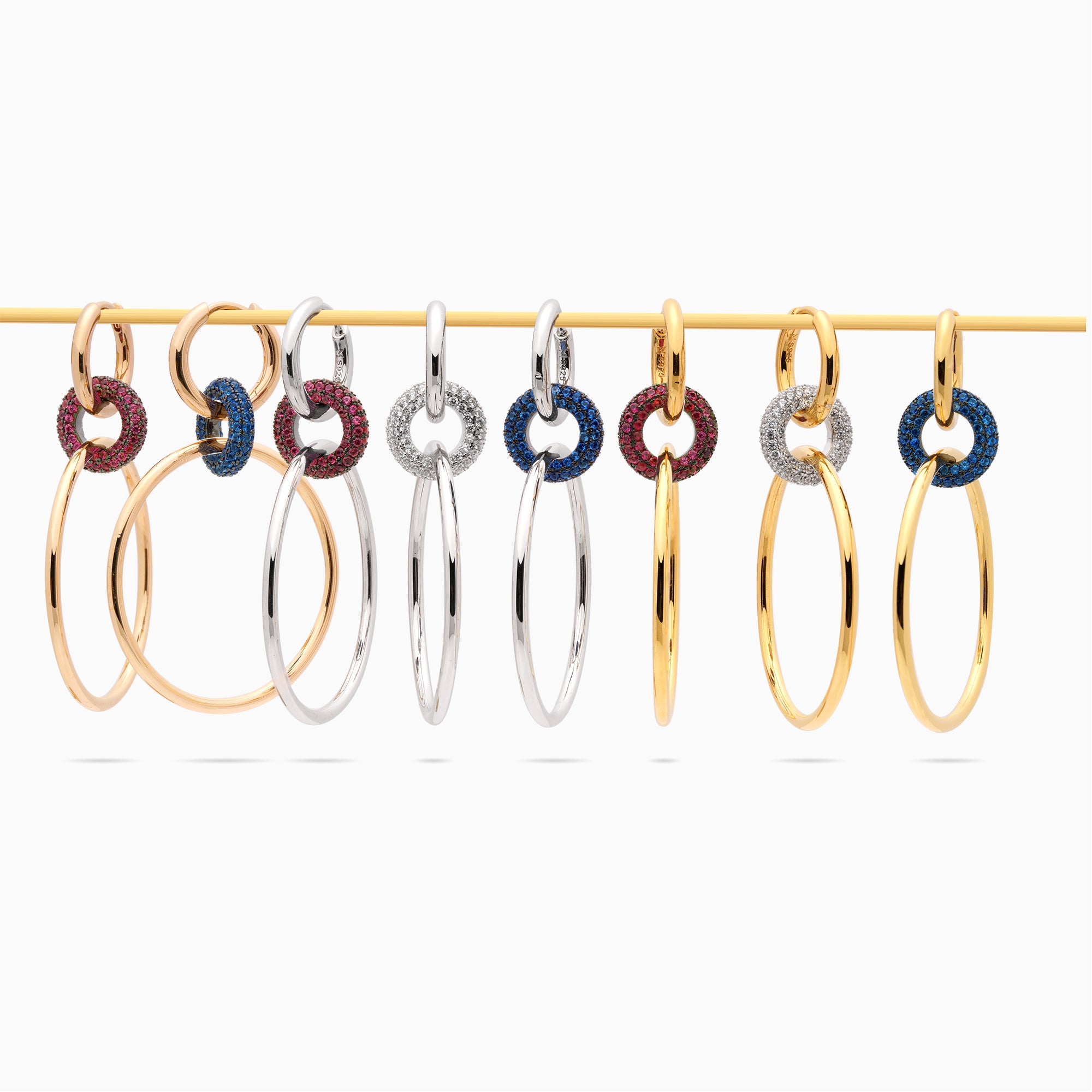 Large Hoop Link Earrings with Colored Charm