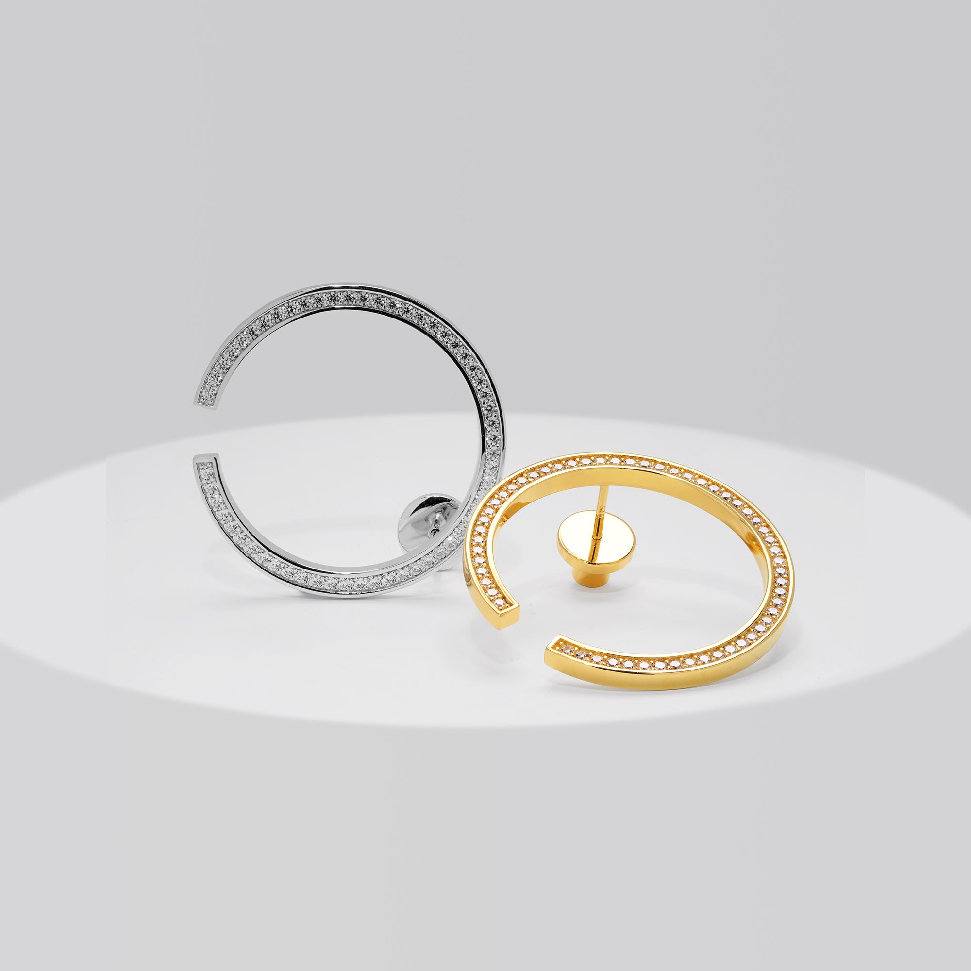 Large Hoop and Cuff Earring with Pave CZ