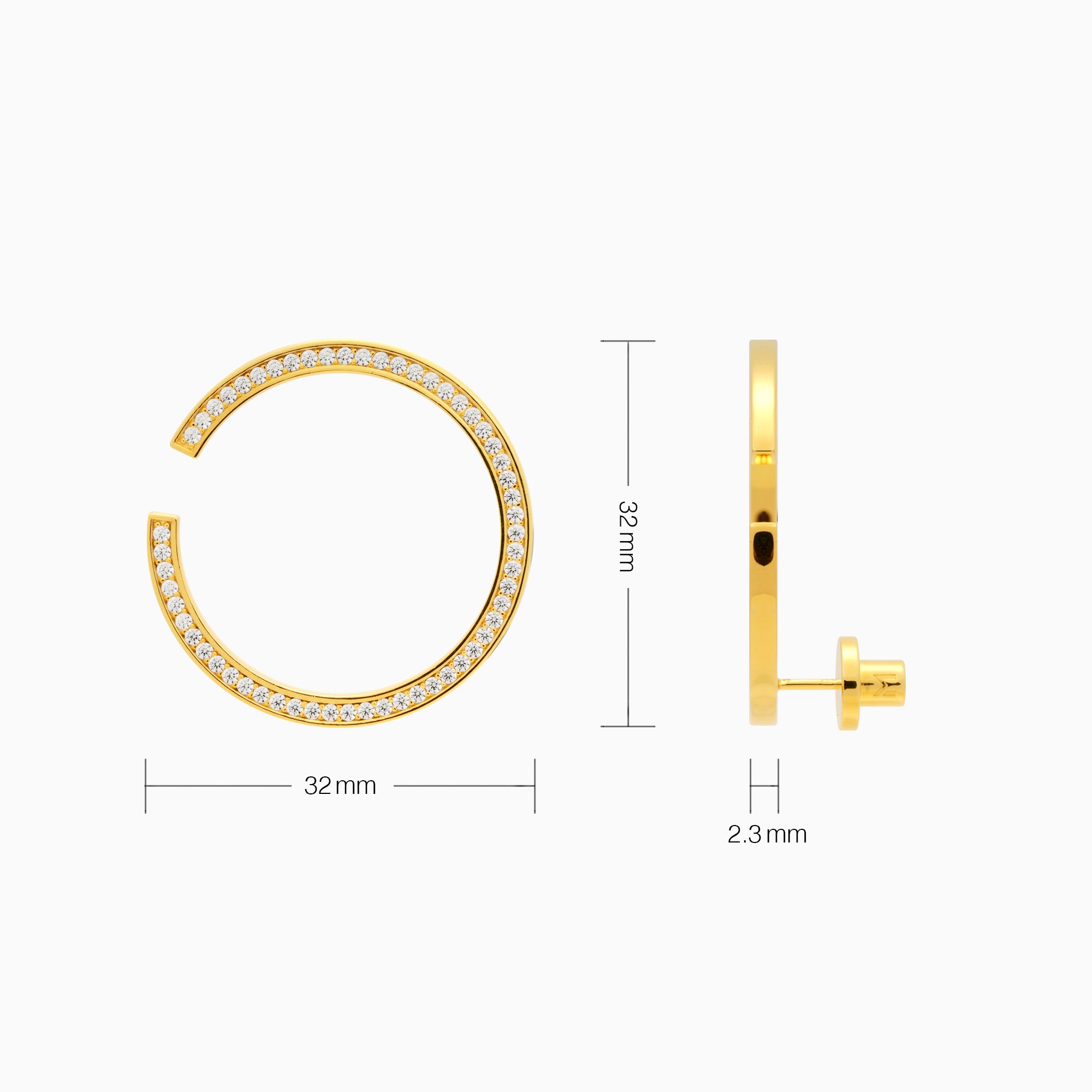 Large Hoop and Cuff Earring with Pave CZ