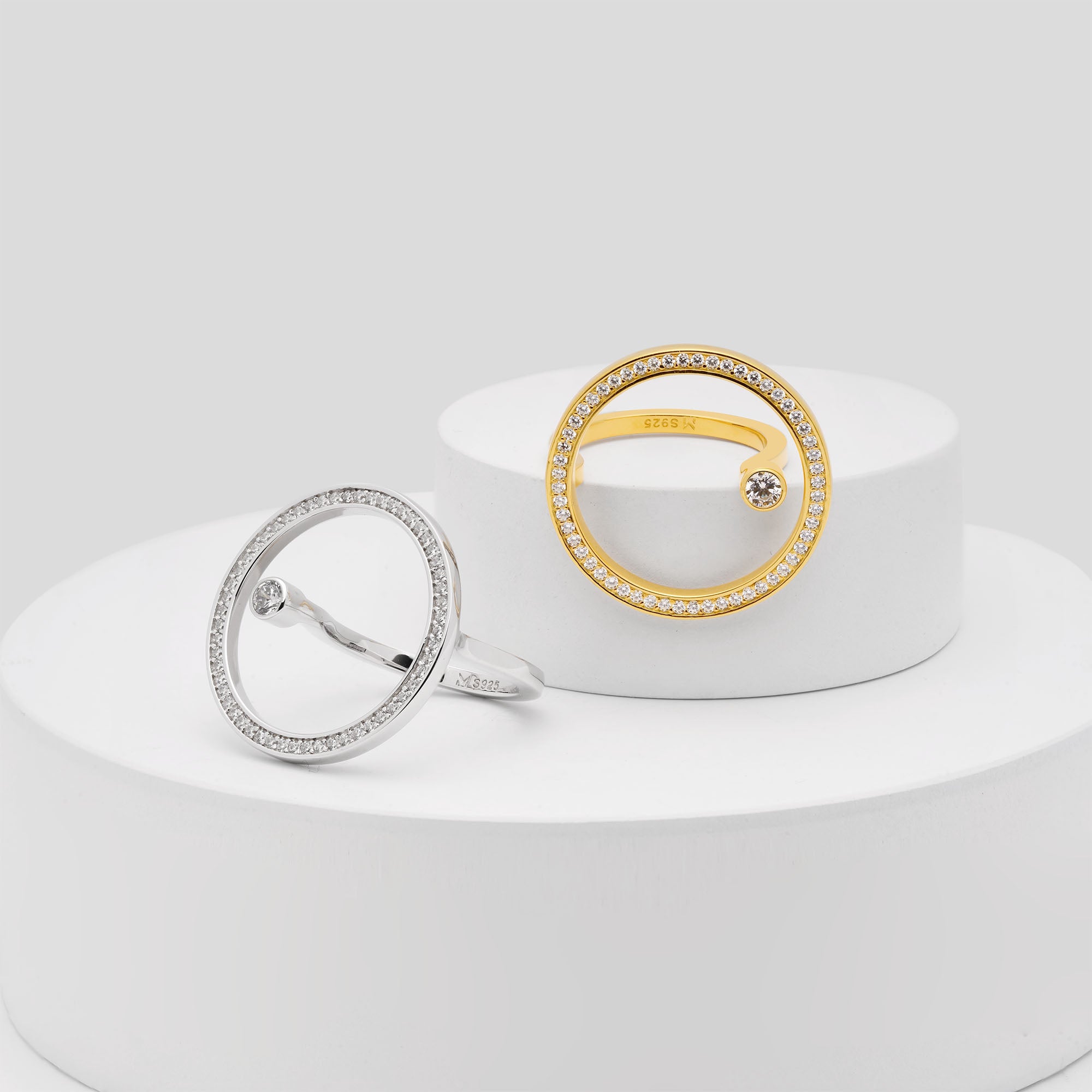 Large Open Circle Ring with Floating CZ Stud