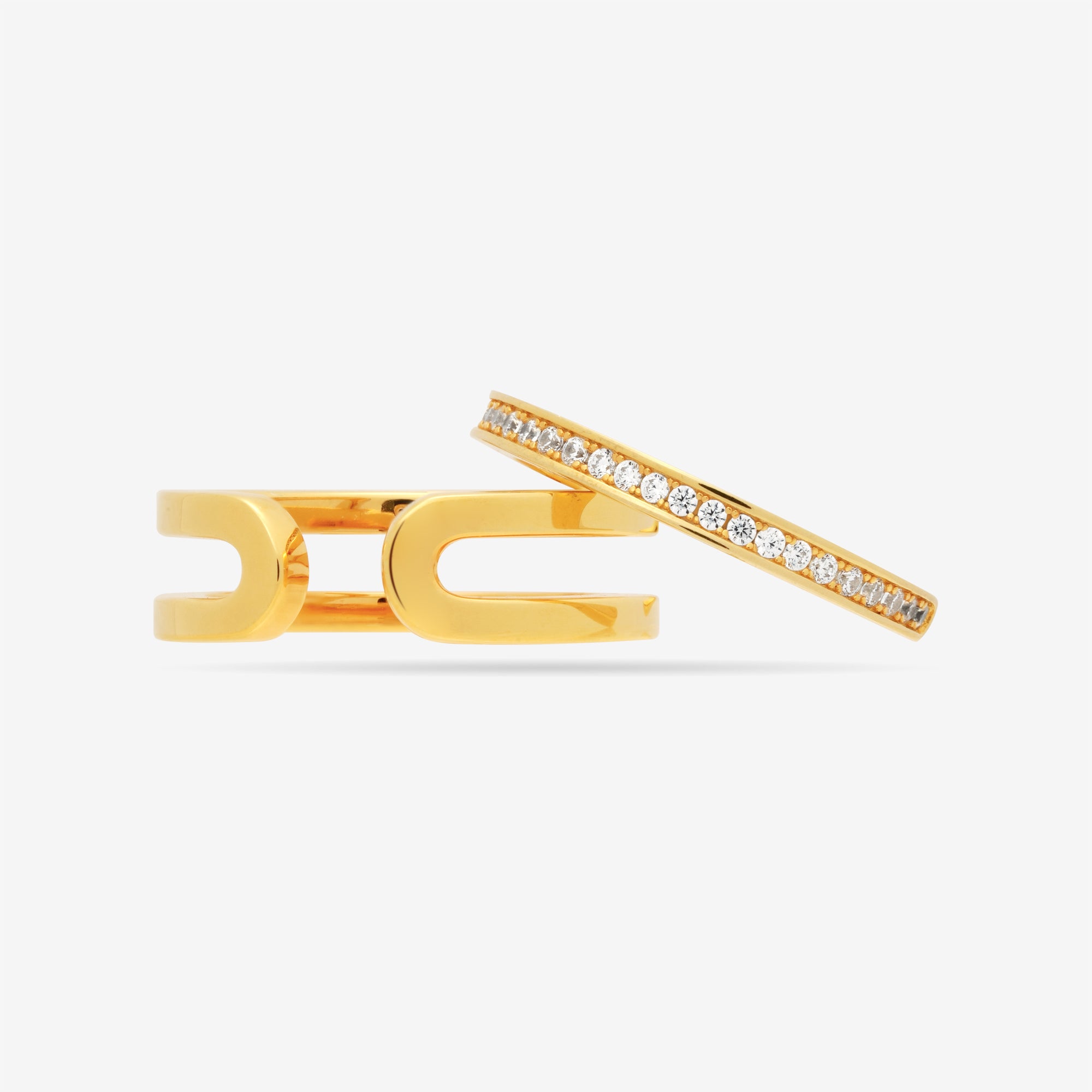 Modular Thin Band Ring Set with Pave CZ
