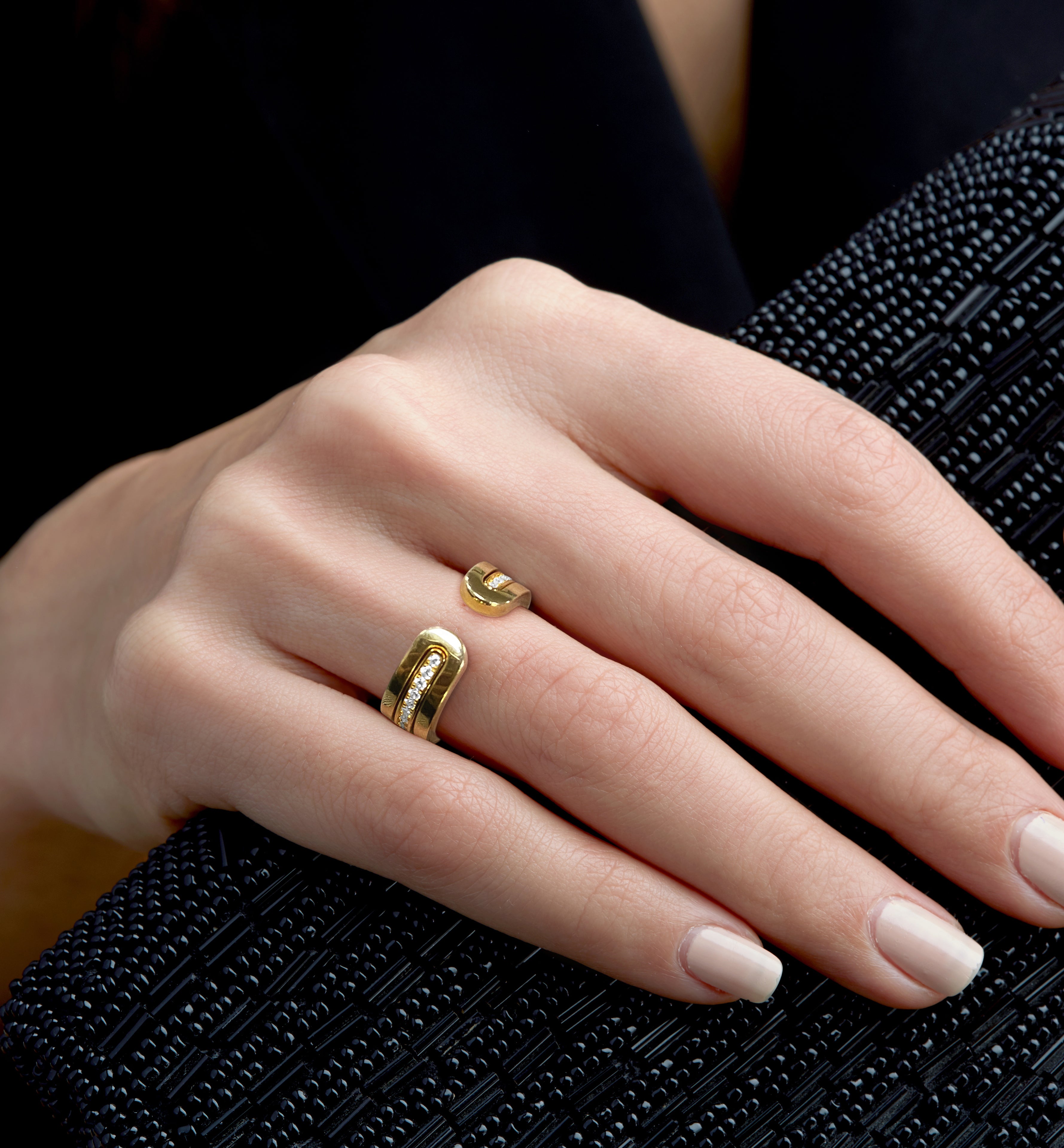 Modular Thin Band Ring Set with Pave CZ