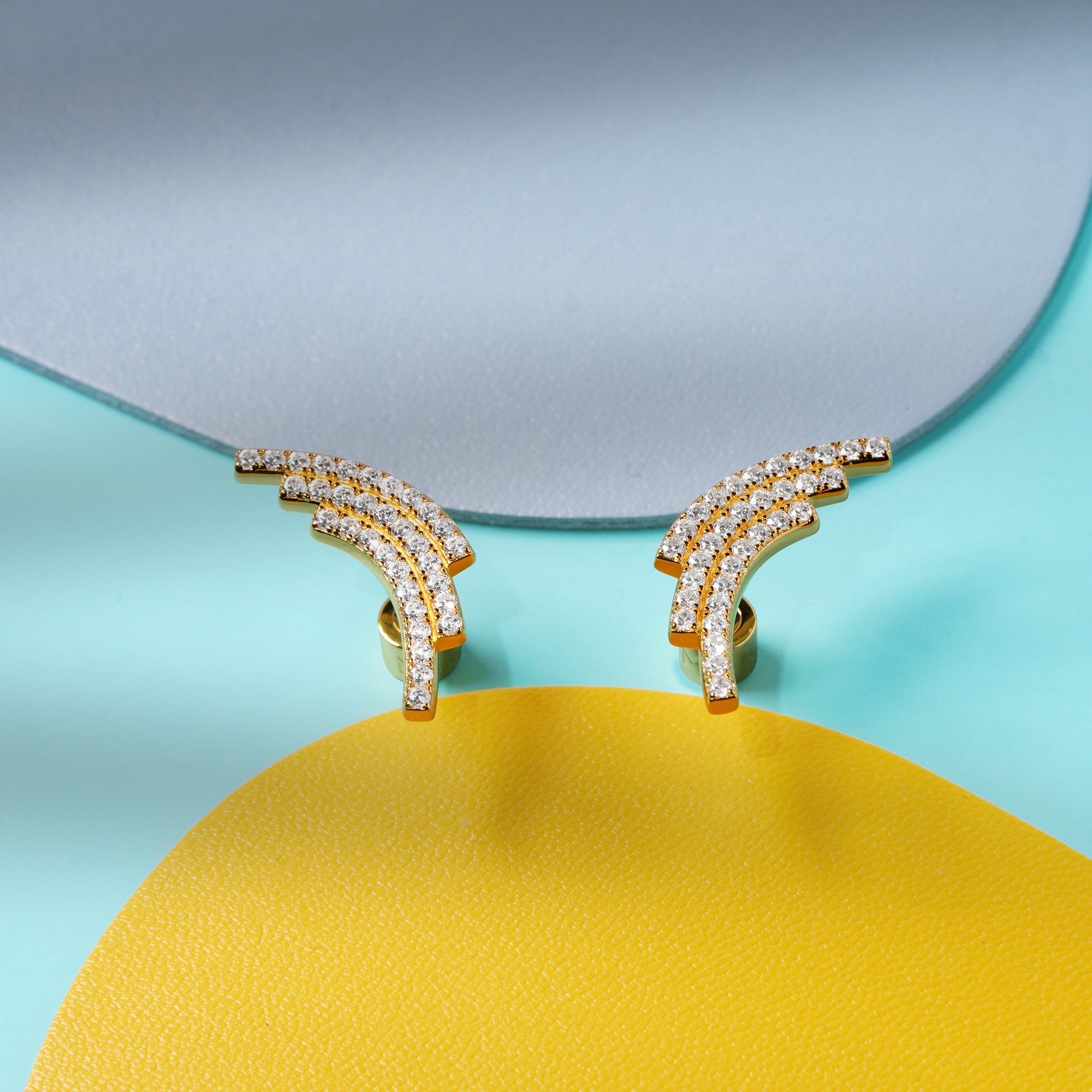 Sequenced Triple Arc Earrings with Pave CZ