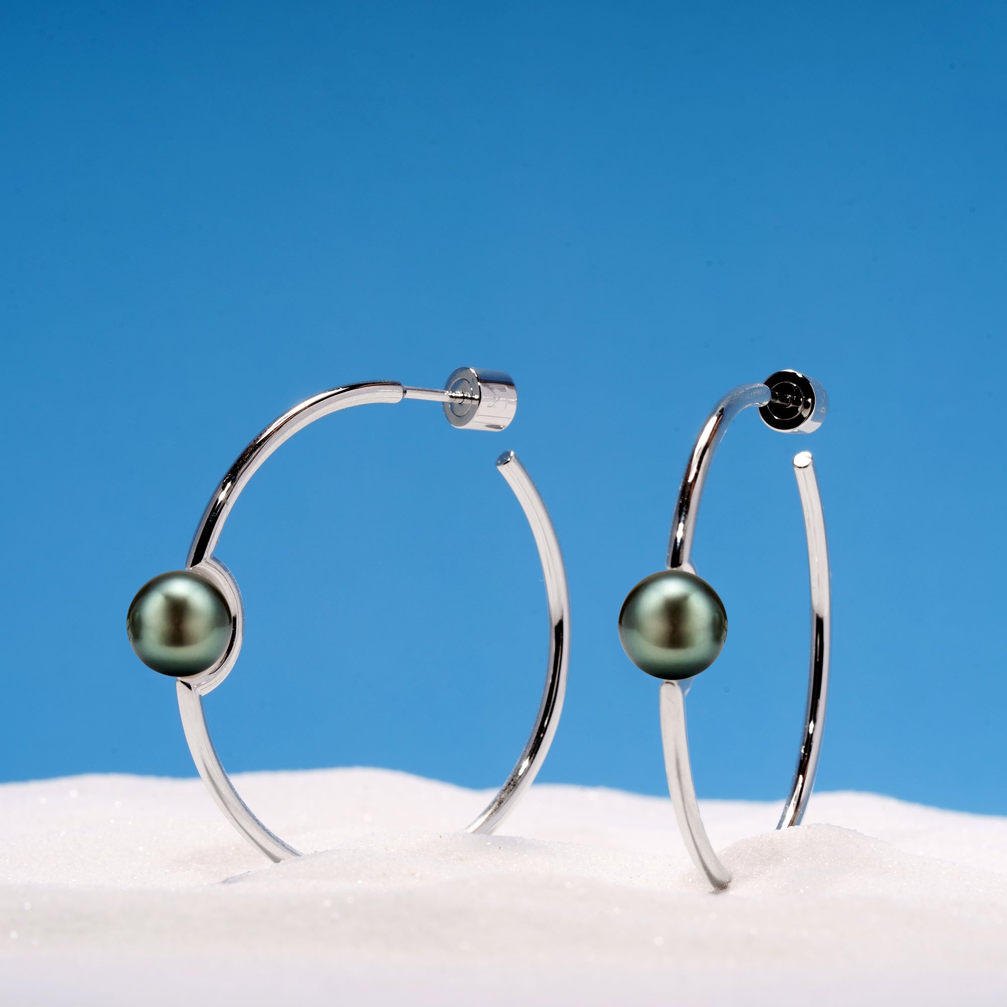 Slender Hoop Pearl Earrings