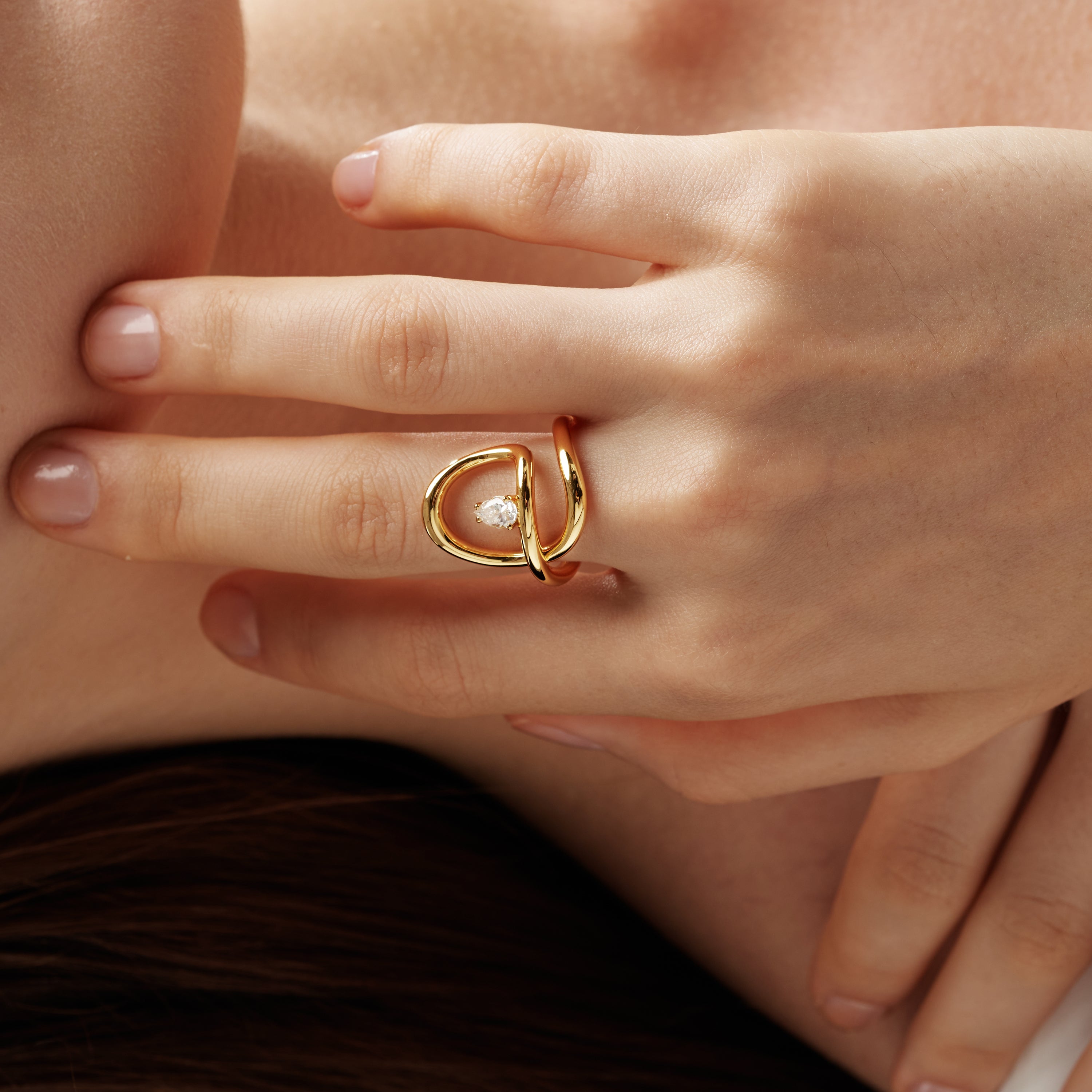 Flowing Waterdrop Solitaire Ring